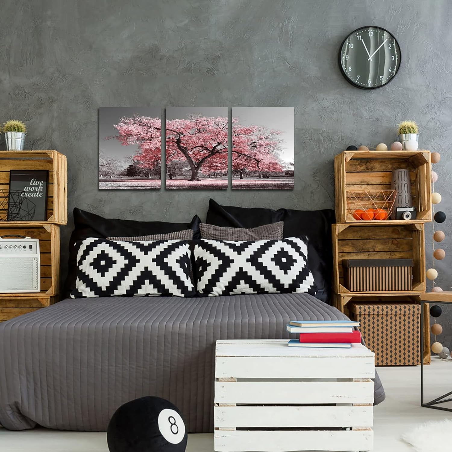 🌸Cherry Blossom Canvas Wall Art Set – Pink & Grey Modern Decor for Game Stations, Offices & Living Spaces | 3-Piece Framed, Ready to Hang | Geek Findings