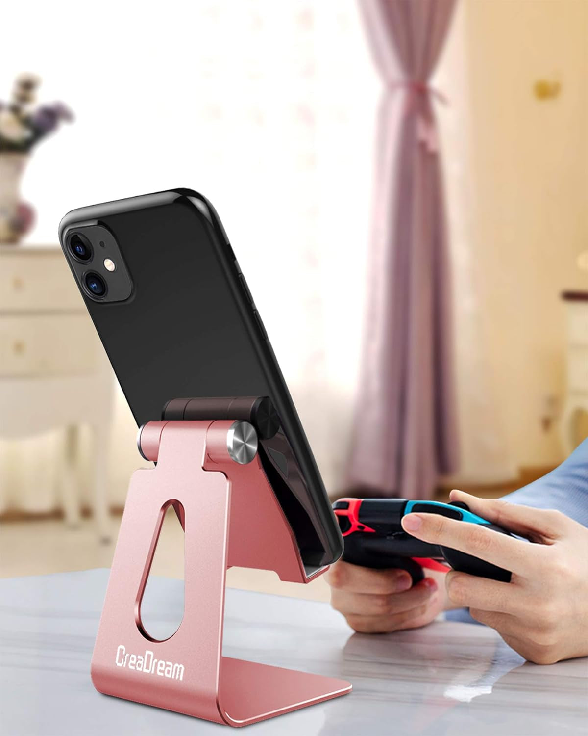 🌸📱Adjustable Aluminum Cell Phone Stand - 270° Multi-Angle Desktop Dock Holder | Compatible with iPhone 16, 15, 14, 13, 12, 11, Plus & More - Rose Gold