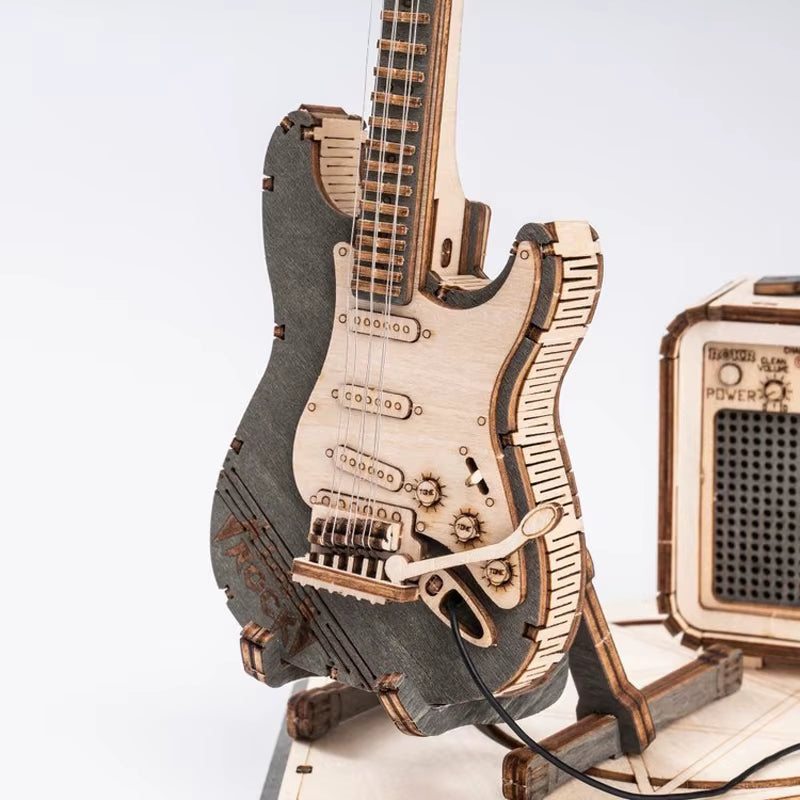 ๐ธ 3D Wooden Electric Guitar Puzzle Kit โ ROKR DIY Mini Model for Adults & Teens | Creative Desk Decor, Gift for Musicians, Geeks & Hobbyists (TG605K)