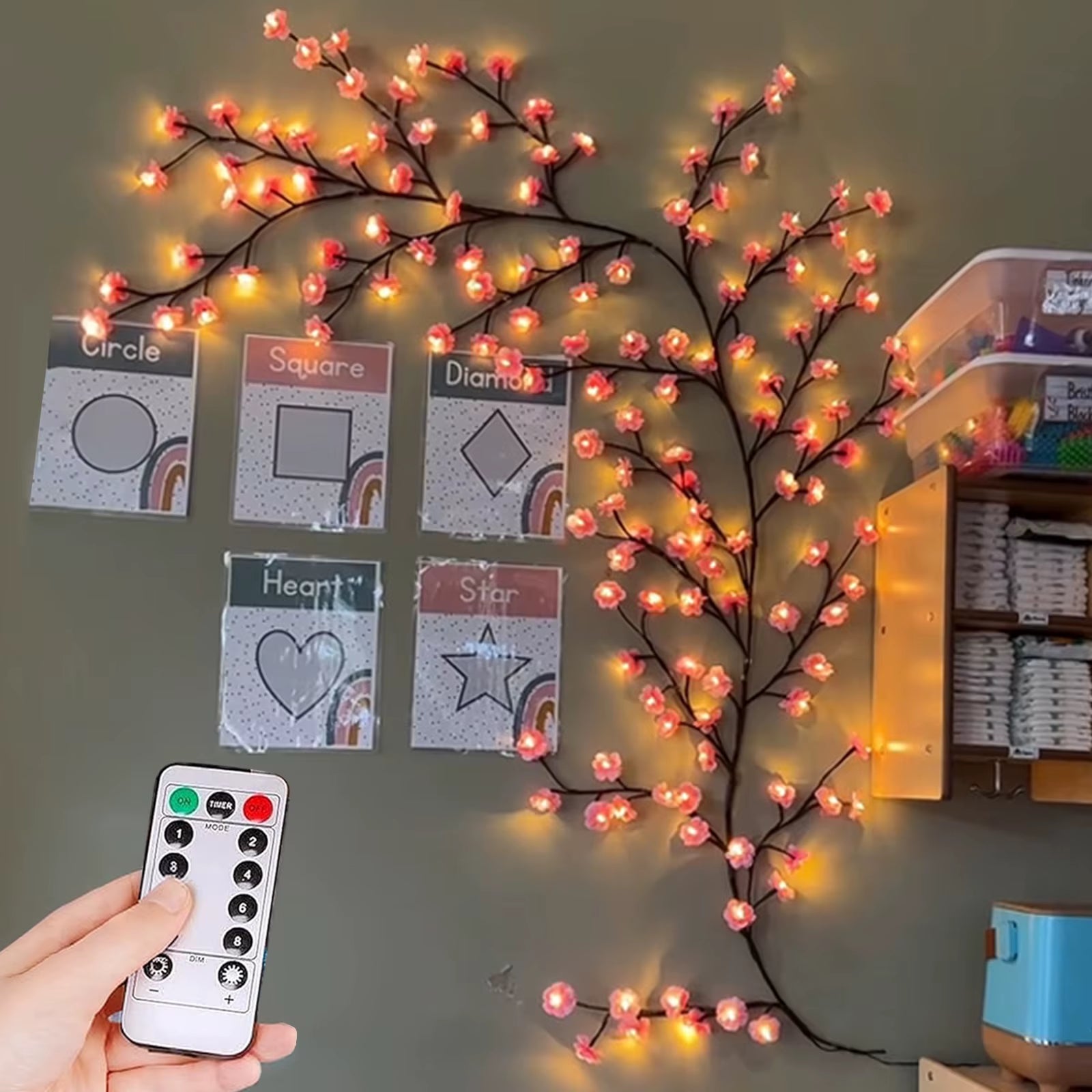 🌸LED Cherry Blossom Branch Light – Remote Control | 8 Modes | DIY Flexible Design – Elegant Desktop & Wall Decor for Gaming Rooms, Offices & Bedrooms