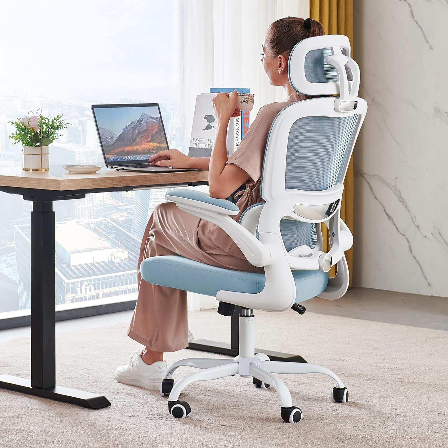 🌸Blossom Comfort: Pink Ergonomic Mesh Office Chair – High-Back Adjustable Desk & Gaming Chair (330 lbs Support) | Cherry Blossom Collection