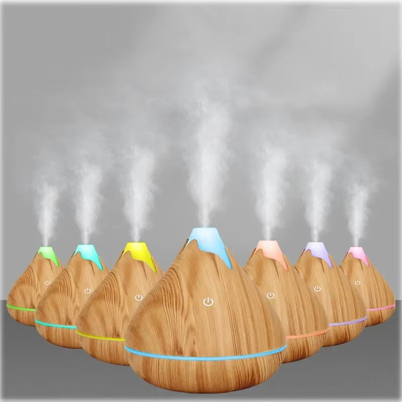 ๐ฟ Wood Grain Ultrasonic Aroma Diffuser โ Essential Oil Humidifier with Remote Control & 7-Color LED Mood Light | Cool Mist & Quiet Operation for Home, Office, or Bedroom