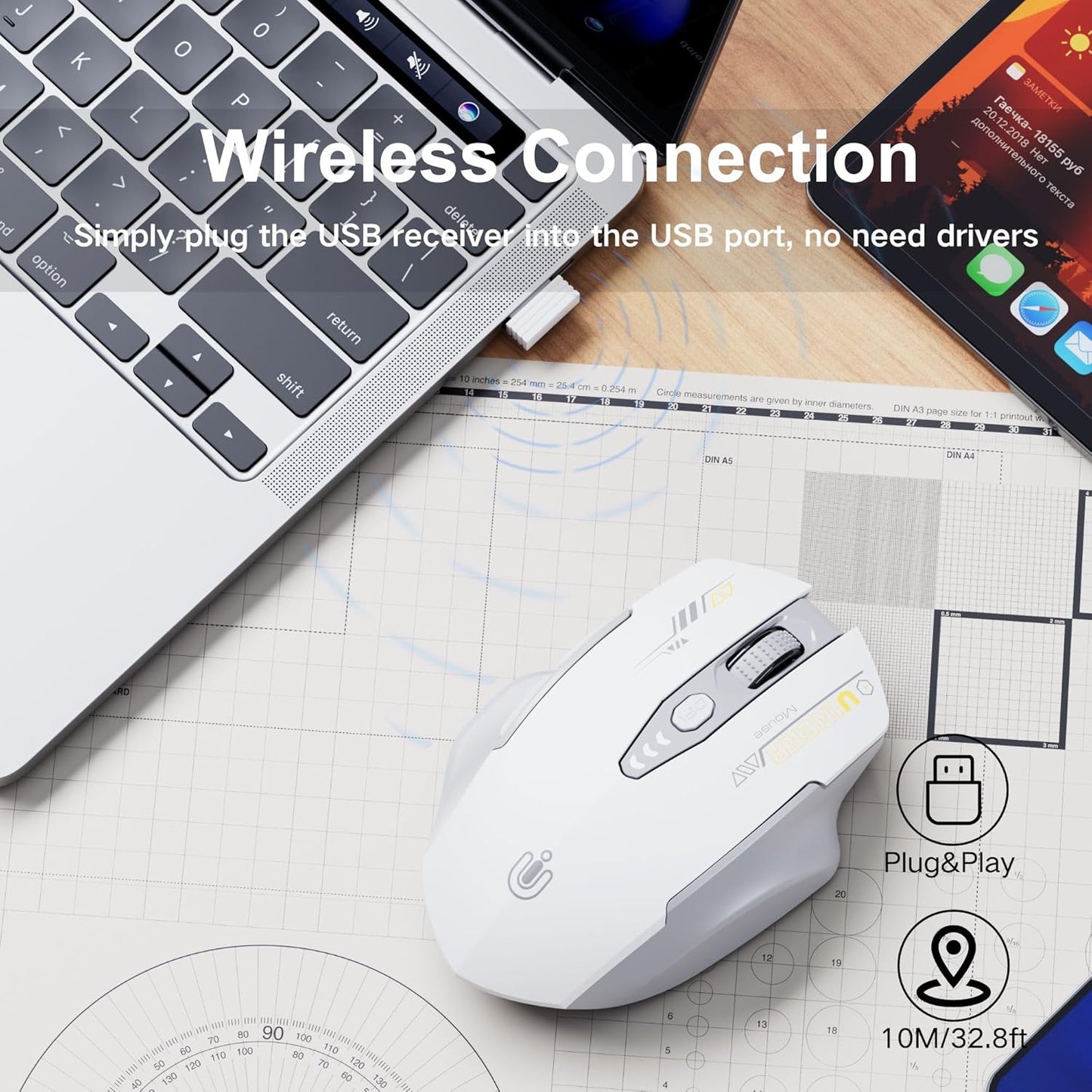 ⚡ Ergonomic Wireless Mouse with Visible Battery Level – 2.4GHz, Rechargeable, 4 DPI Settings
