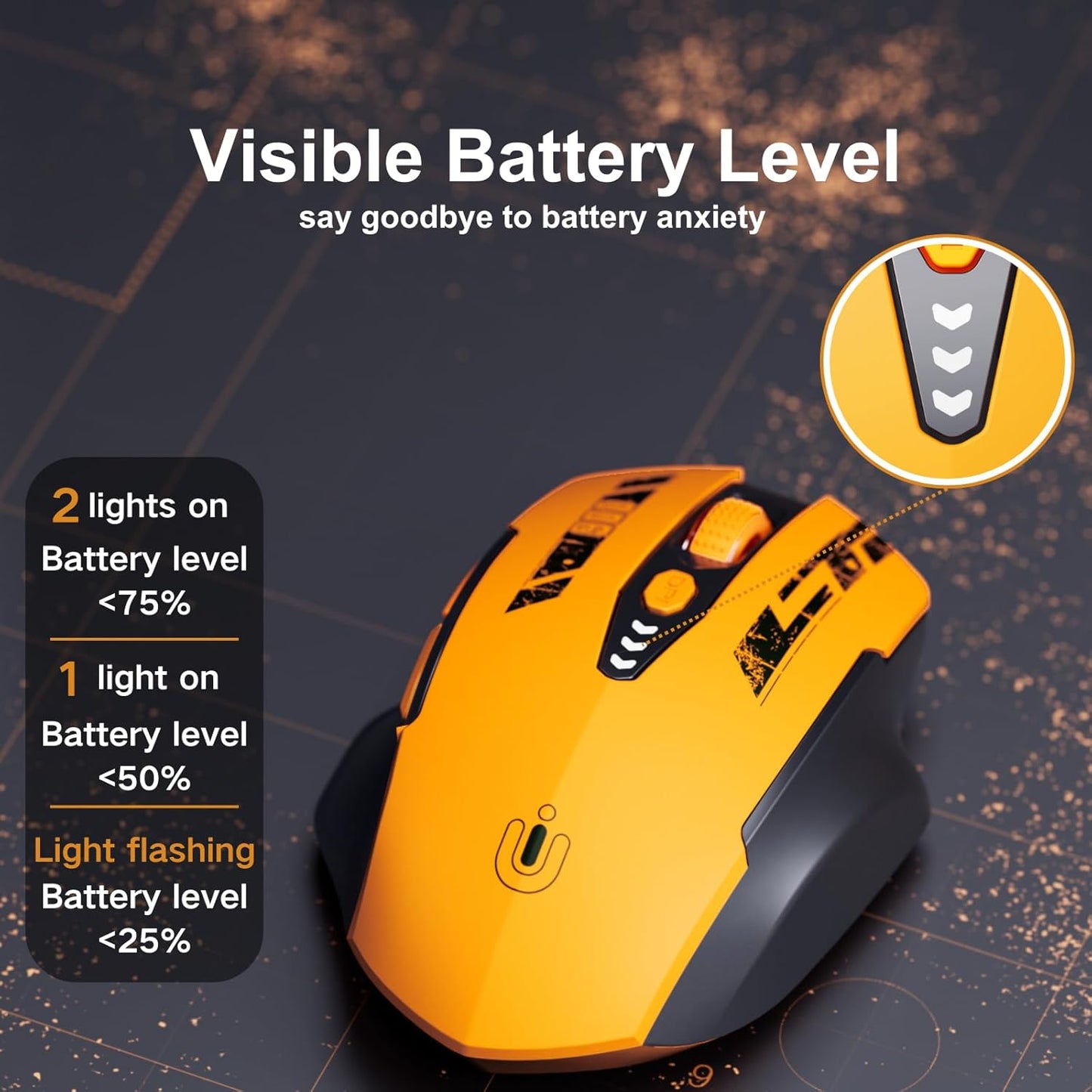 ⚡ Ergonomic Wireless Mouse with Visible Battery Level – 2.4GHz, Rechargeable, 4 DPI Settings