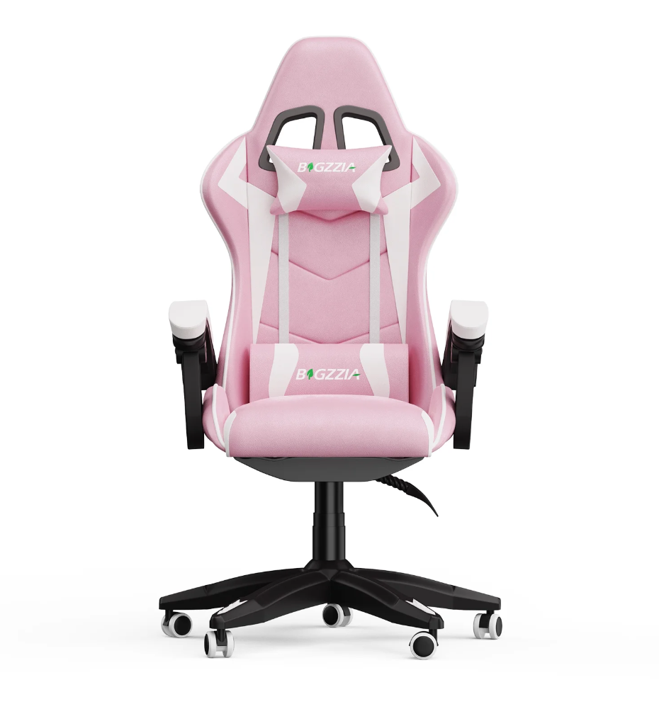 🌸🎮Bigzzia Pink & Black Racing Gaming Chair – Ergonomic Office Chair with Massage Lumbar Pillow, Adjustable Recline & Headrest | Cherry Blossom Collection | Geek Findings