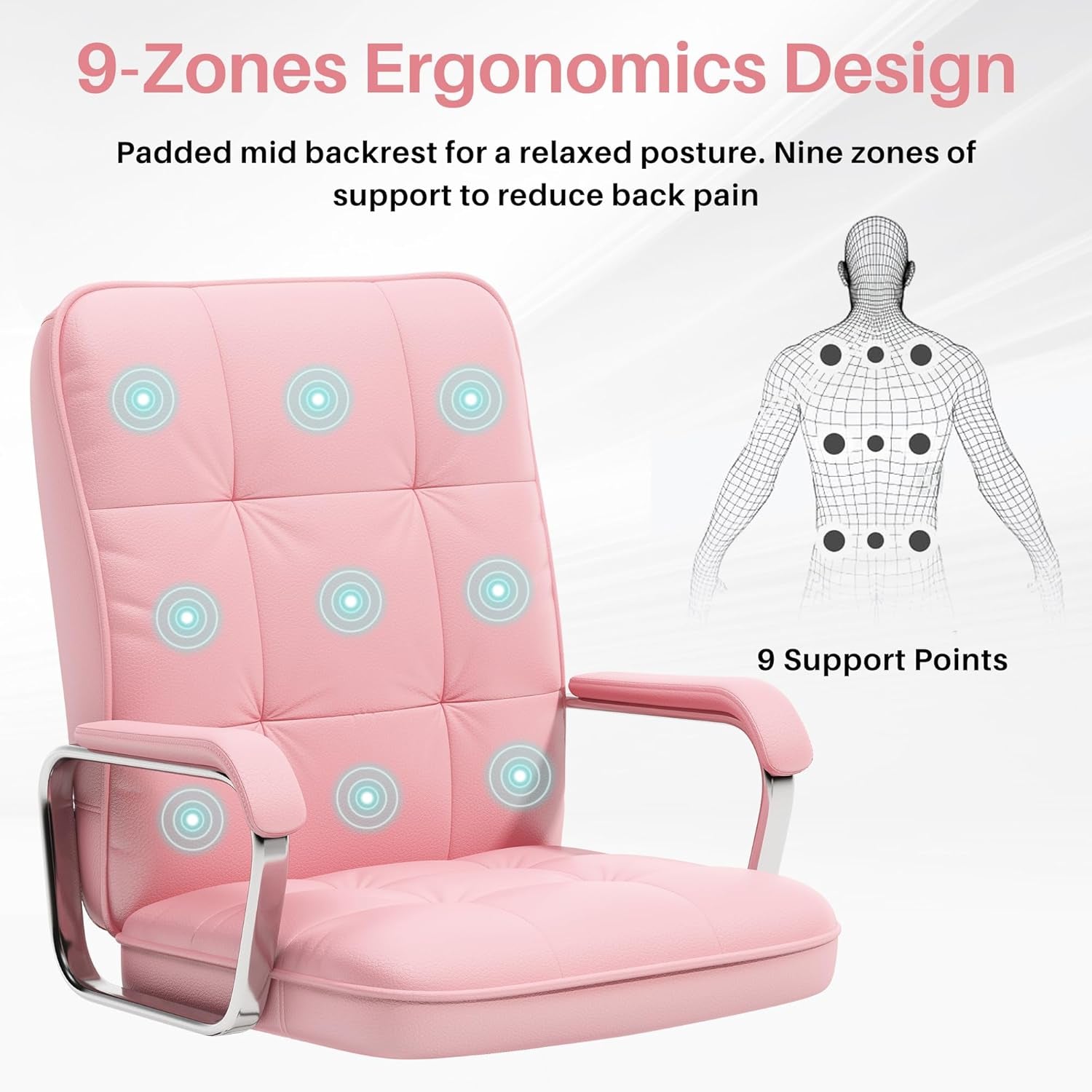 🌸Blossom Luxe: Pink PU Leather Office Chair – Adjustable Swivel Desk Chair with Wheels and Padded Arms | Cherry Blossom Collection