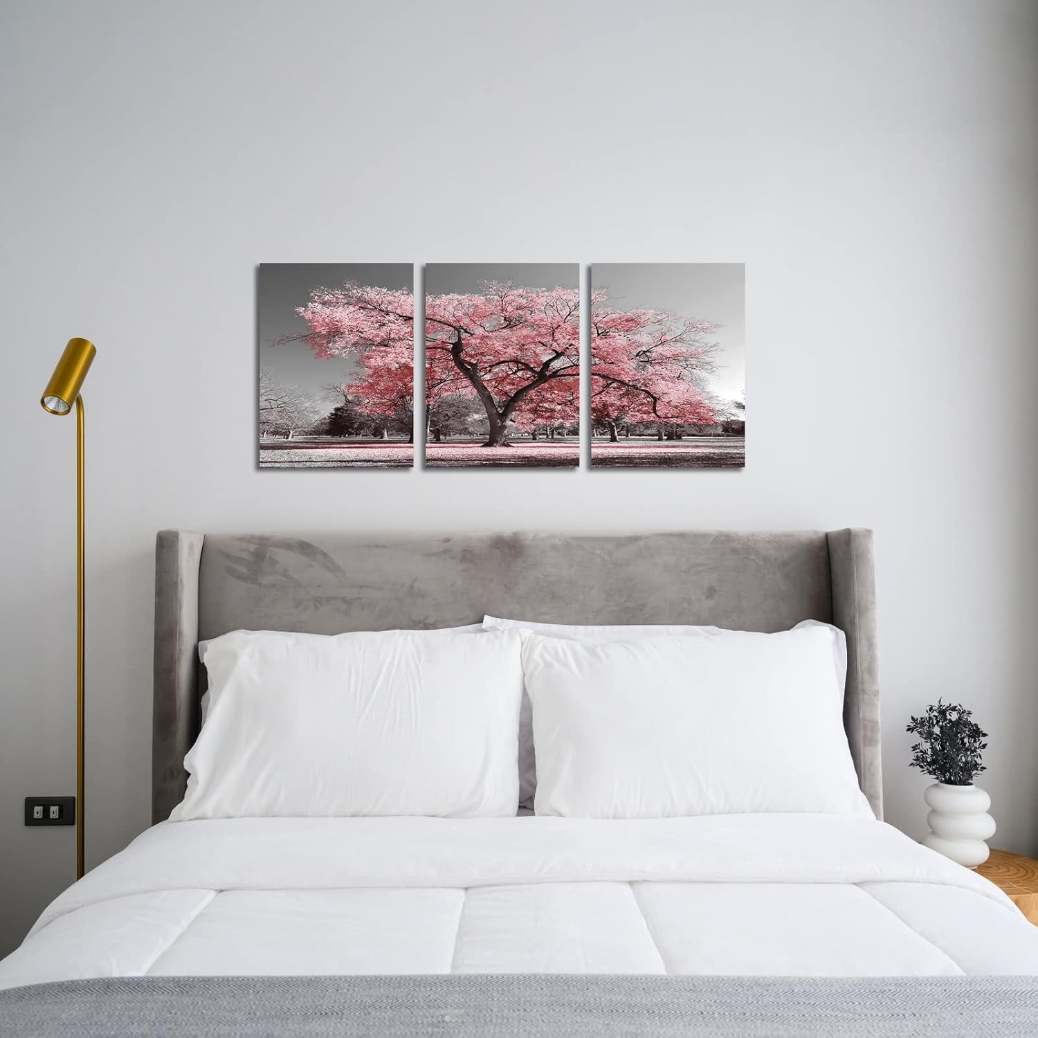 🌸Cherry Blossom Canvas Wall Art Set – Pink & Grey Modern Decor for Game Stations, Offices & Living Spaces | 3-Piece Framed, Ready to Hang | Geek Findings