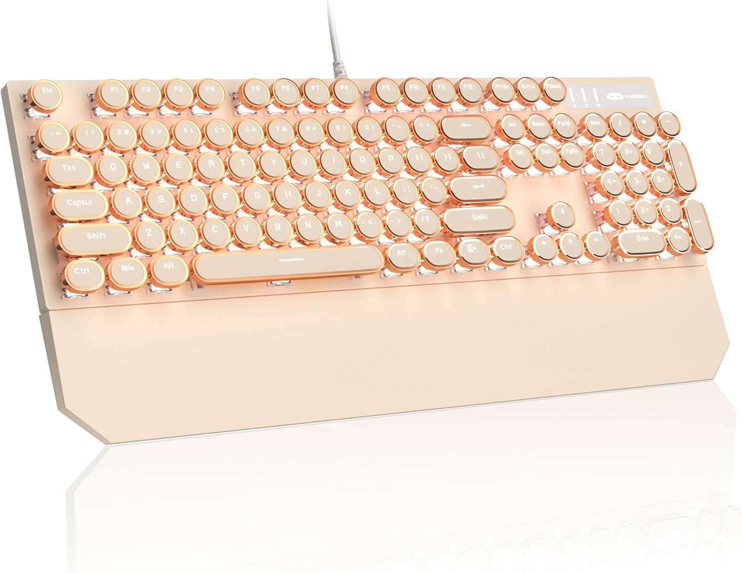 🌸⌨️ Retro Pink Typewriter Mechanical Gaming Keyboard – 104-Key Blue Switch Wired Keyboard with LED White Backlight & Wrist Rest | Perfect for Office & Game Stations | Geek Findings Cherry Blossom Collection