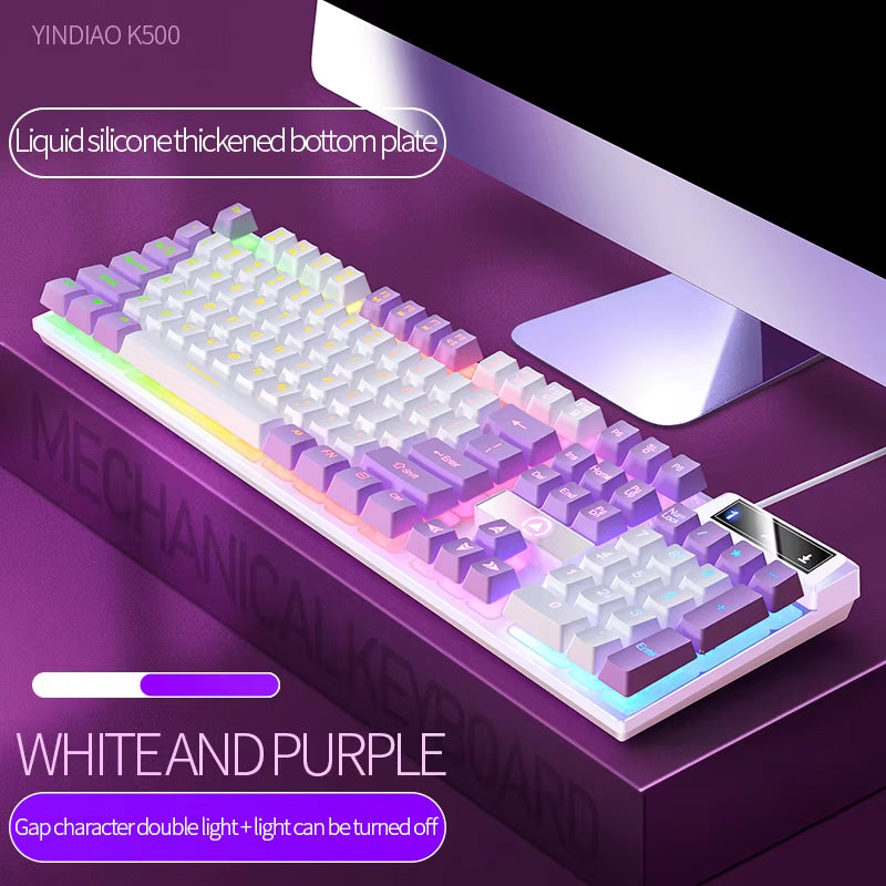 🌸⌨️K500 Wired Gaming Keyboard – 104-Key Full Size | Pink & White Keycaps | USB Plug-and-Play | Waterproof Backlit Keyboard for Laptop, PC | Cherry Blossom Collection | Geek Findings