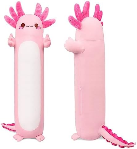 🌸20" Standing Axolotl Plush Pillow – Soft Pink Kawaii Cat-Faced Salamander Hug Toy for Adults, Gamers & Office Decor | Geek Findings Exclusive