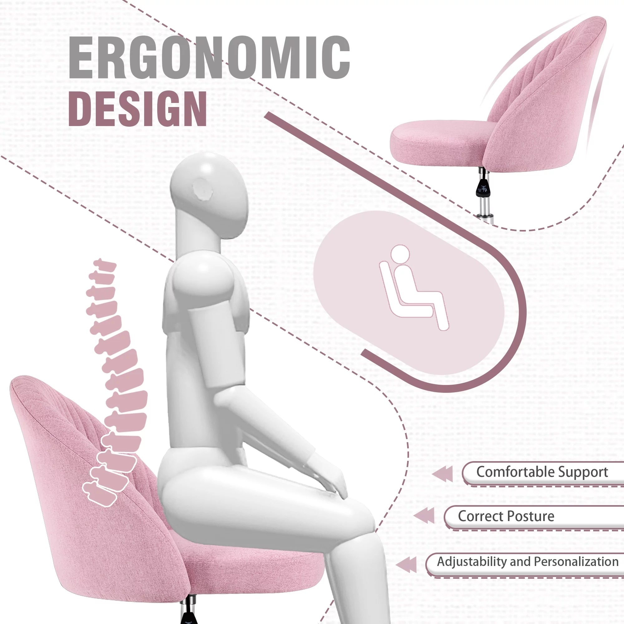 🌸Blossom Breeze: Adjustable Pink Home Office Chair – Mid-Back Rolling Task Chair for Bedroom, Living Room, Study | Cherry Blossom Collection