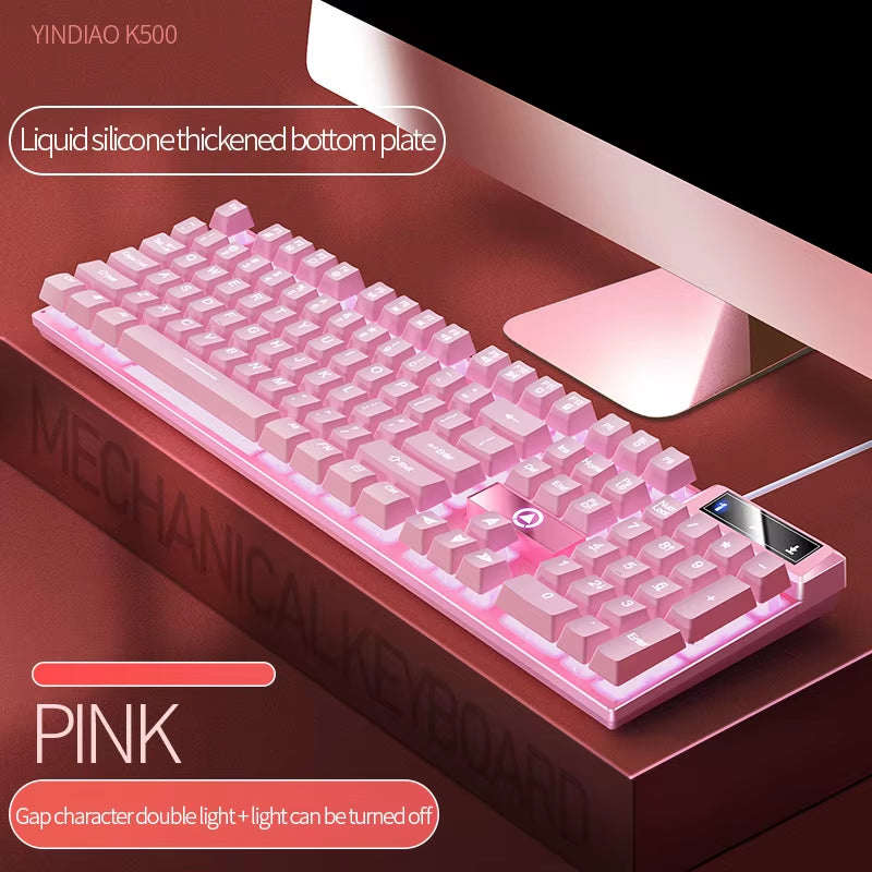 🌸⌨️K500 Wired Gaming Keyboard – 104-Key Full Size | Pink & White Keycaps | USB Plug-and-Play | Waterproof Backlit Keyboard for Laptop, PC | Cherry Blossom Collection | Geek Findings