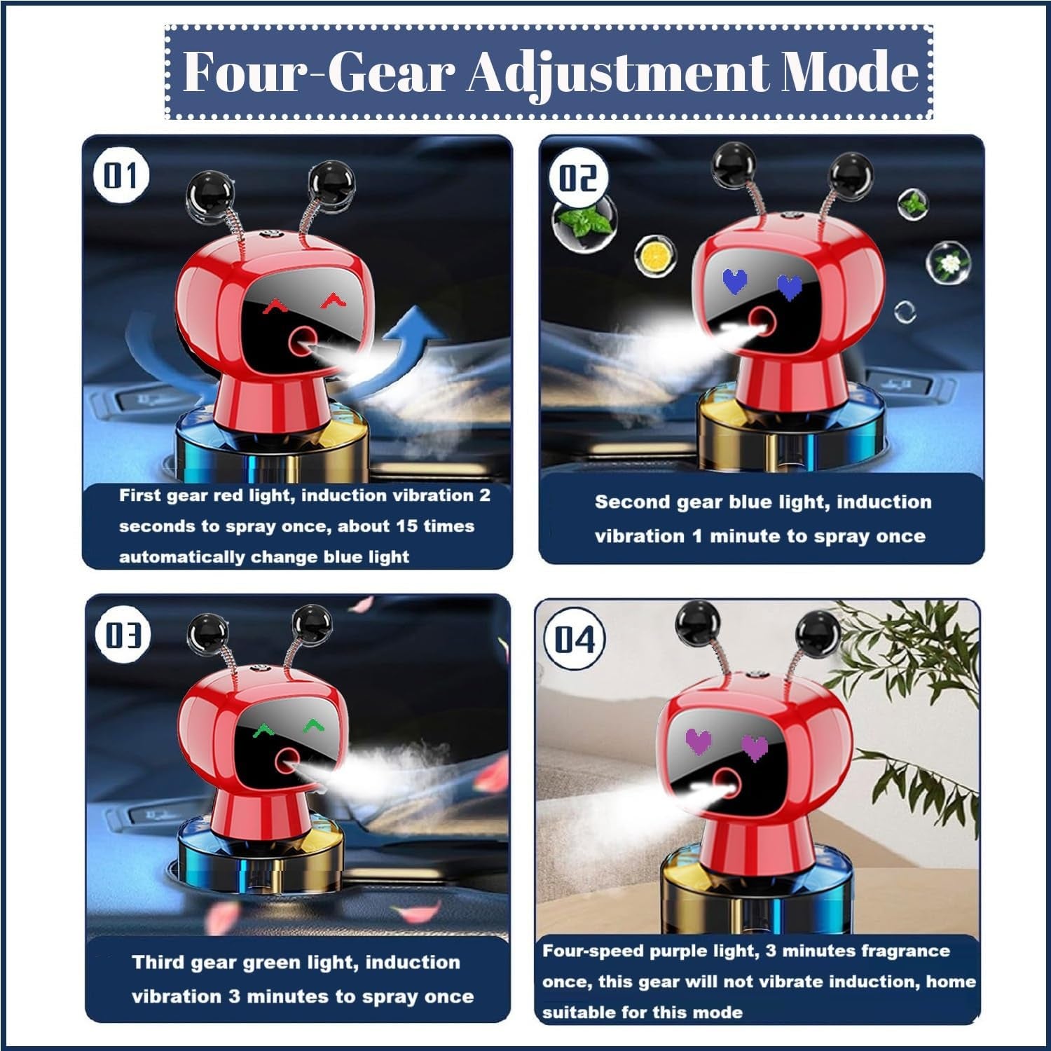 🤖Smart Robot Car Air Freshener – Intelligent Aromatherapy Diffuser with Vibration Sensor | Fine Mist Spray, 4 Modes, Refillable, USB Rechargeable