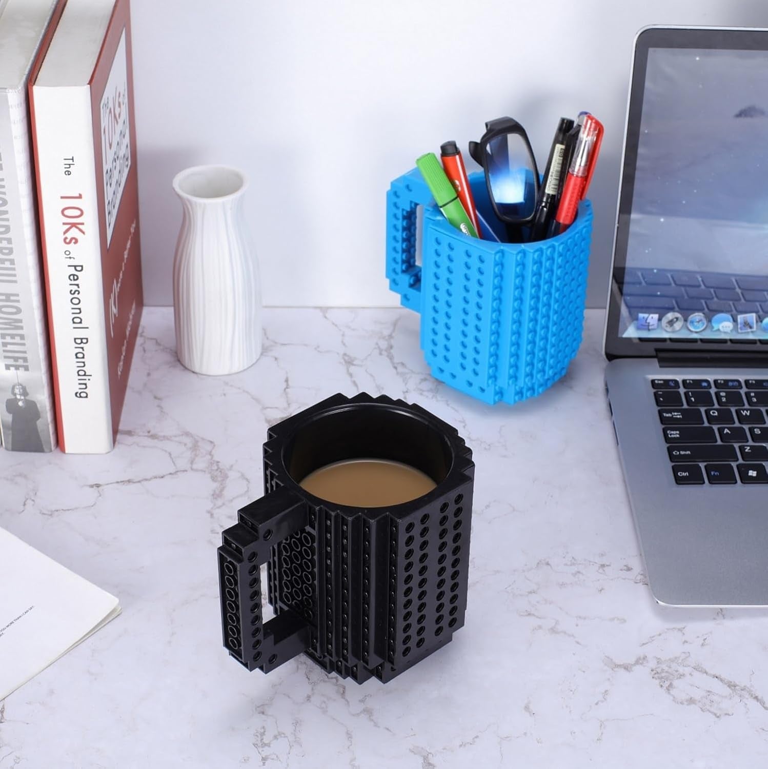 🧱☕Build-On Brick Coffee Mug – DIY Block-Compatible Cup for Adults & Kids | Creative Desk Toy, Geek Gift, Office Icebreaker | Includes Bonus Bricks | 15oz