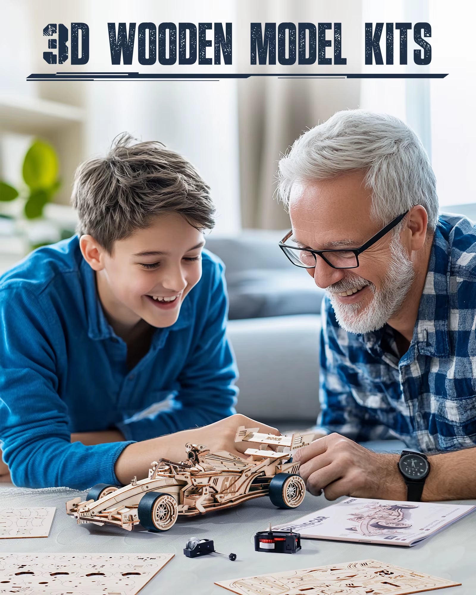 🏎️ Rokr 3D Wooden Racing Car Puzzle DIY Model Kit | Mechanical Roaring Engine, 8-10M Forward Movement | Perfect for Adults & Teens | Geek Findings