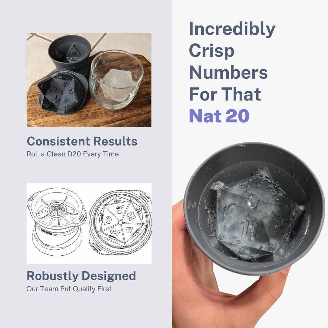 ๐ง D20 Dice Ice Cube Mold โ Giant Silicone Whiskey Mold for D&D, TTRPG, and Fantasy Fans | Geeky Barware for Game Nights & Gifts