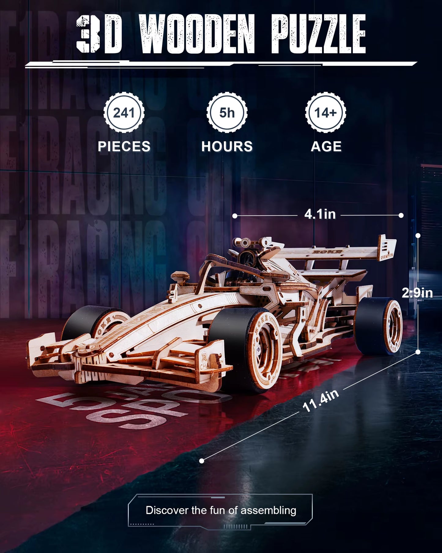 ๐๏ธ Rokr 3D Wooden Racing Car Puzzle DIY Model Kit | Mechanical Roaring Engine, 8-10M Forward Movement | Perfect for Adults & Teens | Geek Findings