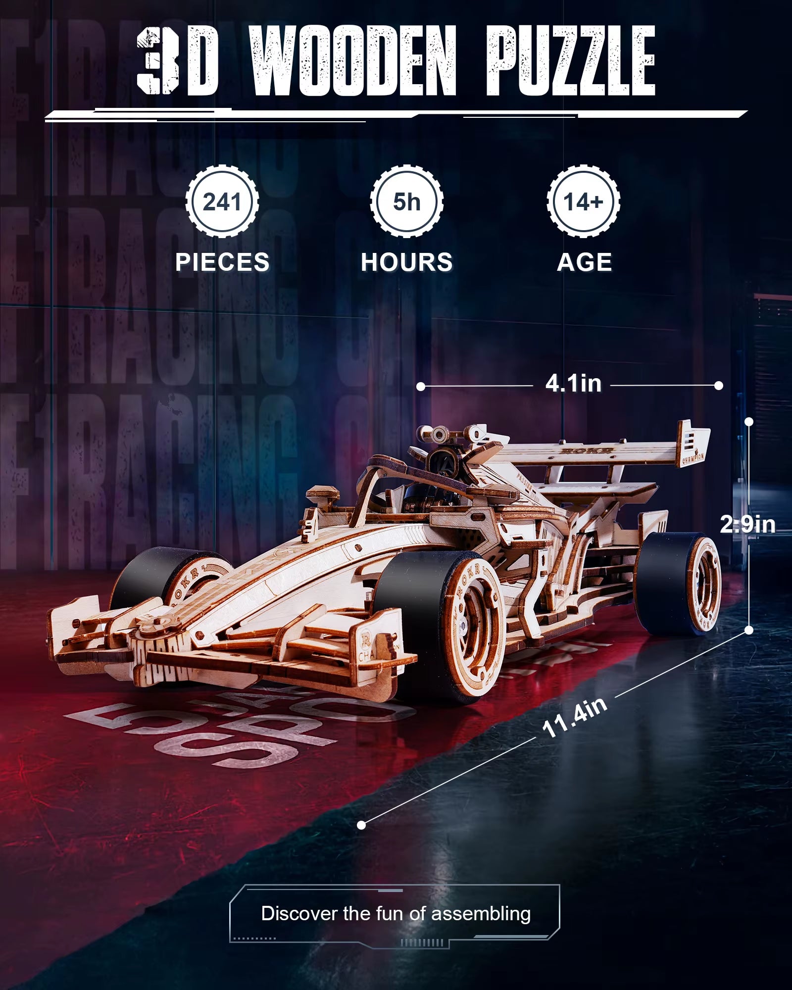 ๐๏ธ Rokr 3D Wooden Racing Car Puzzle DIY Model Kit | Mechanical Roaring Engine, 8-10M Forward Movement | Perfect for Adults & Teens | Geek Findings