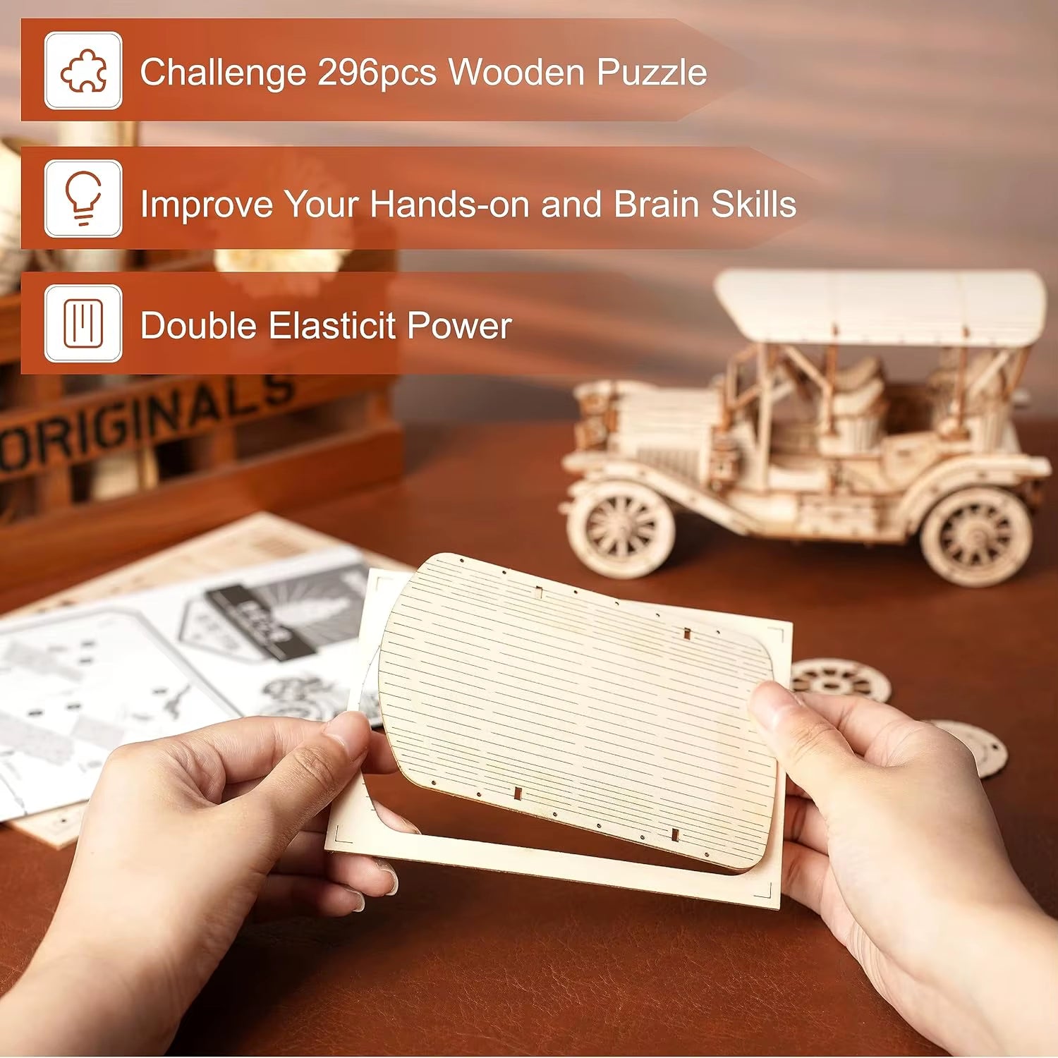 ROKR Vintage Car 3D Wooden Puzzle Kit – Retro Buildable Model for Adults | Antique-Inspired Home & Desk Décor | Geek Findings
