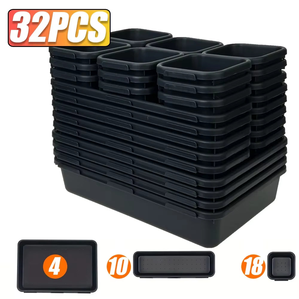 🧰 Modular Desk & Drawer Organizer Tray Set - Tool & Tech Organizer Bins for Home Office, Gaming Desk, Toolboxes & Workspaces