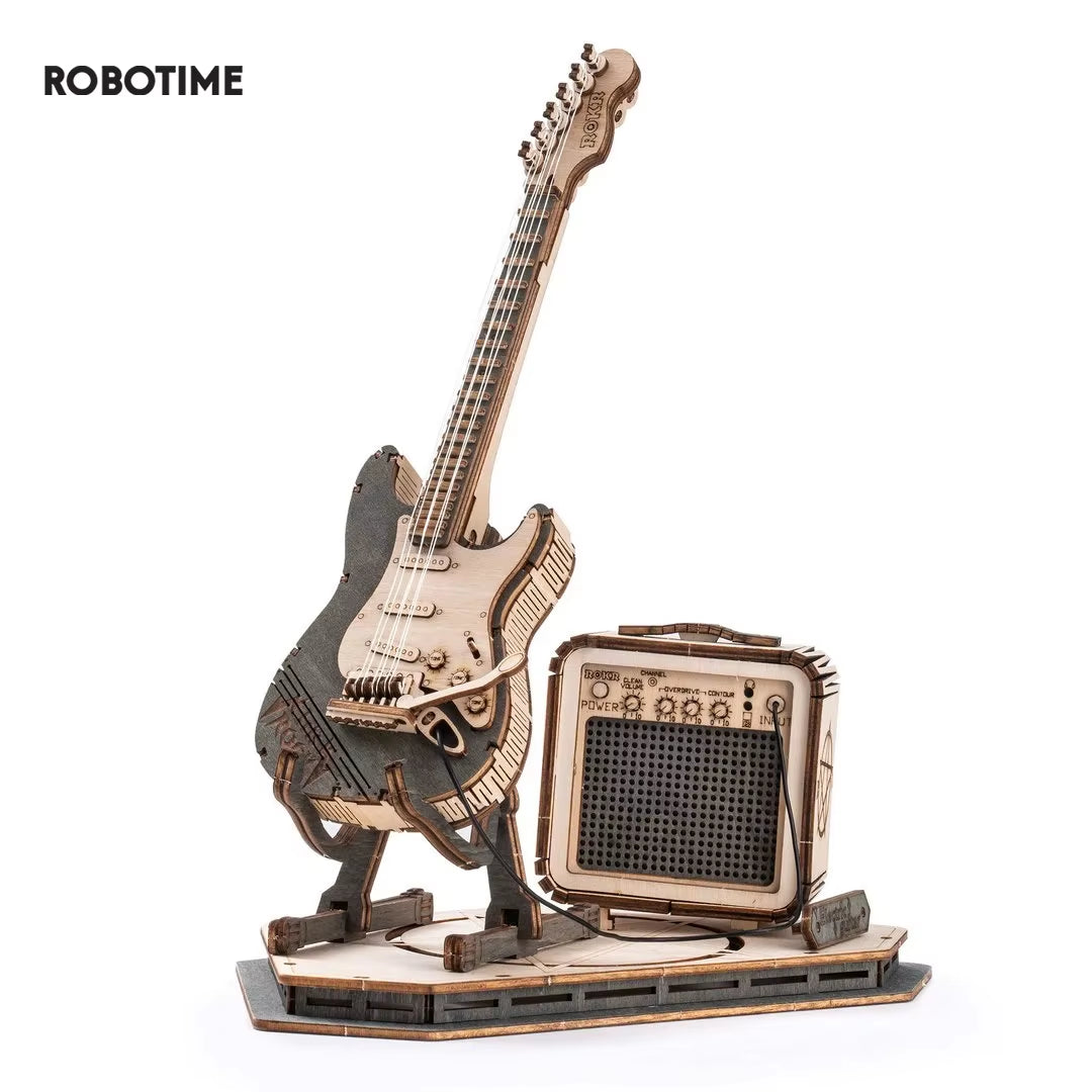 ๐ธ 3D Wooden Electric Guitar Puzzle Kit โ ROKR DIY Mini Model for Adults & Teens | Creative Desk Decor, Gift for Musicians, Geeks & Hobbyists (TG605K)