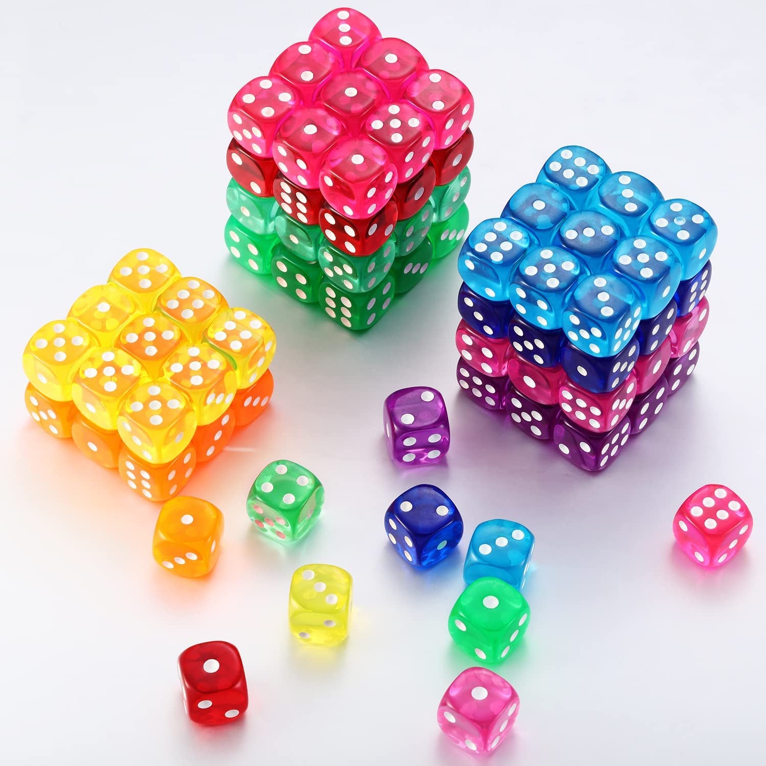 100 PCS 6 Sided Games Dice Set, Colored Dice with Black Velvet Pouches for Playing Games, like Board Games, Dice Games, Math Games, Party Favors and More(Rainbow Color, 14 Mm)