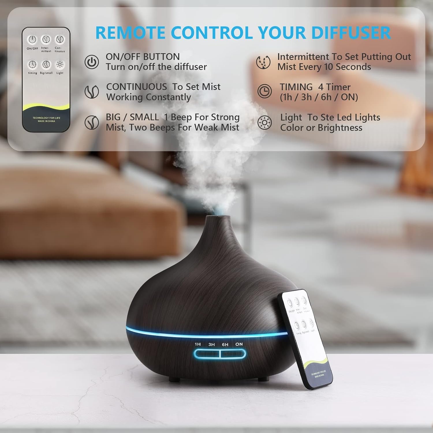 🕹️ 550ML Ultrasonic Essential Oil Diffuser with Remote – Cool Mist Aromatherapy Humidifier for Home, Game Room, Office & More | 7 LED Colors, Timer, Auto Shut-Off