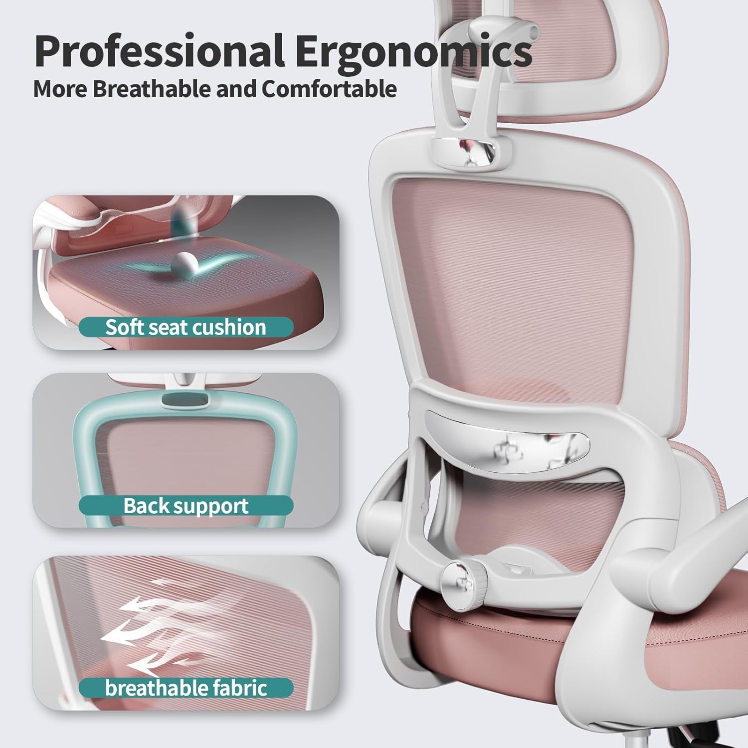 🌸Blossom Comfort: Pink Ergonomic Mesh Office Chair – High-Back Adjustable Desk & Gaming Chair (330 lbs Support) | Cherry Blossom Collection