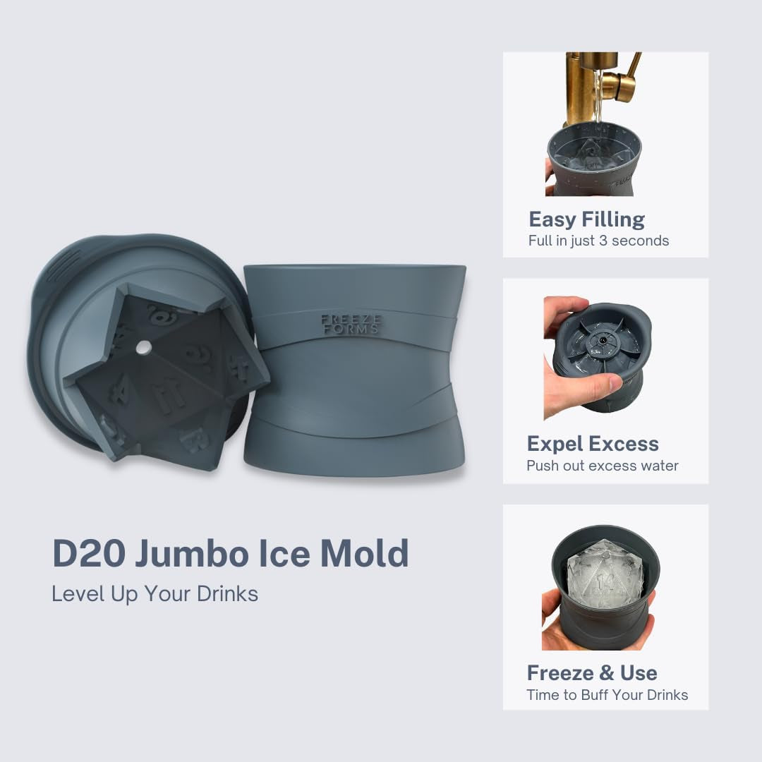 ๐ง D20 Dice Ice Cube Mold โ Giant Silicone Whiskey Mold for D&D, TTRPG, and Fantasy Fans | Geeky Barware for Game Nights & Gifts
