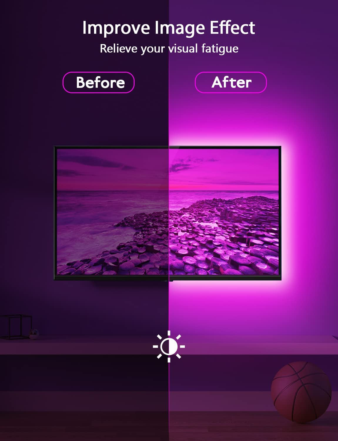 RGB LED TV Backlight Strip – USB Powered, Music Sync & App Control | 9.84ft for 32"-43" Screens | Mood Lighting for Gaming, Workspaces & Entertainment Rooms