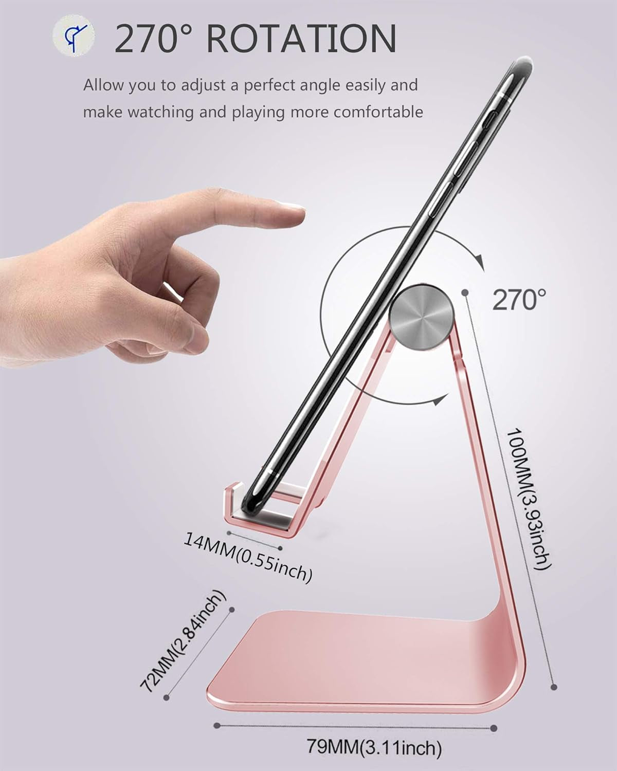 🌸📱Adjustable Aluminum Cell Phone Stand - 270° Multi-Angle Desktop Dock Holder | Compatible with iPhone 16, 15, 14, 13, 12, 11, Plus & More - Rose Gold