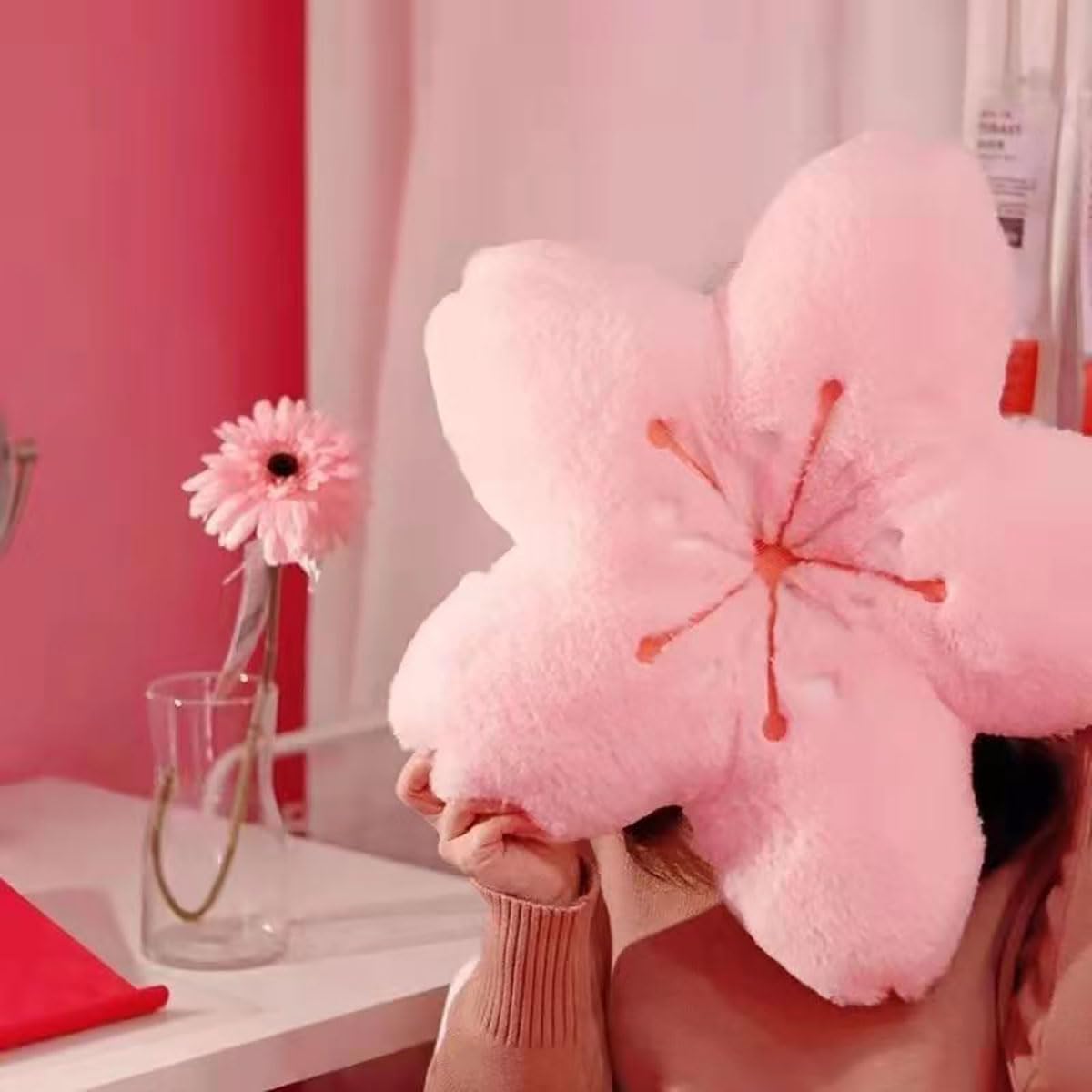 🌸Cherry Blossom Plush Throw Pillow – 15.7" Soft Flower Cushion for Sofa, Chair & Office | Kawaii Seating Pad for Gamers & Home Decor Lovers | Pink Sakura Accent – Geek Findings Exclusive