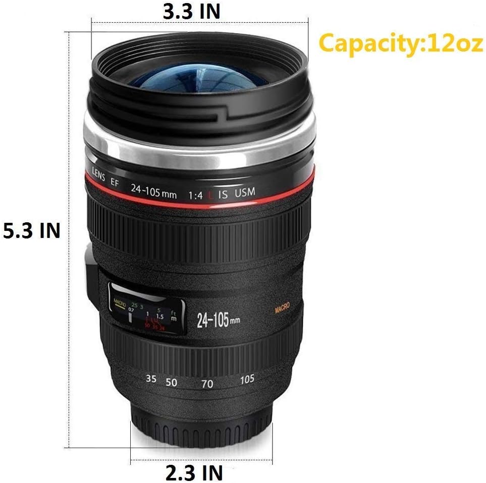 ๐ธ Camera Lens Coffee Mug โ Realistic Stainless Steel Thermos for Photographers, Travel Mugs & Unique Gifts for Creatives | Fun & Functional Desk Decor