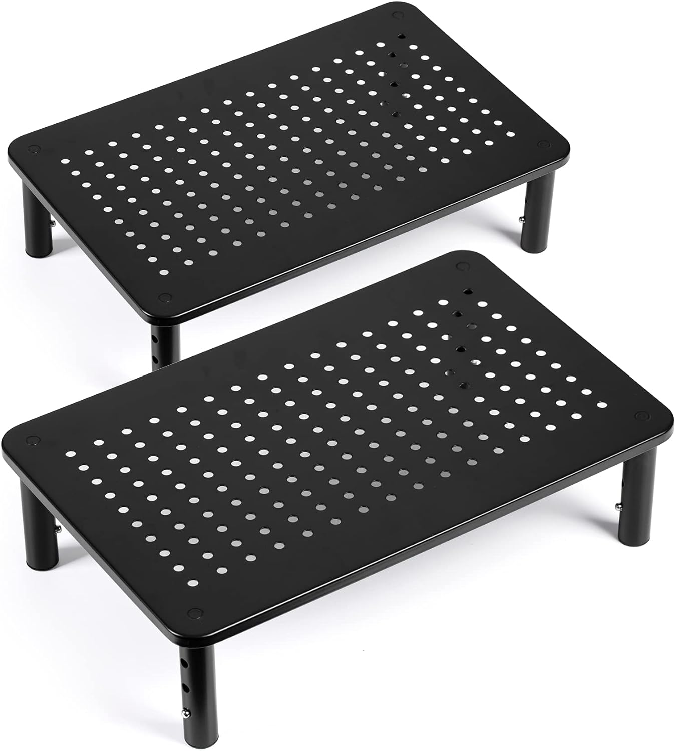 🖥️ Adjustable Metal Monitor Riser Stand – Ergonomic Mesh Platform with 3 Height Settings | Sturdy Computer Stand for Flat Screen Monitors, Laptops, Printers & iMac