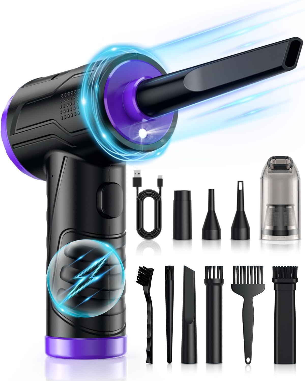 💨 95000RPM Cordless Compressed Air Duster – 3-Speed Rechargeable Cleaner & Vacuum for PC, Keyboard, Car & Office | Eco-Friendly Air Can Alternative with LED Light & 8000mAh Battery