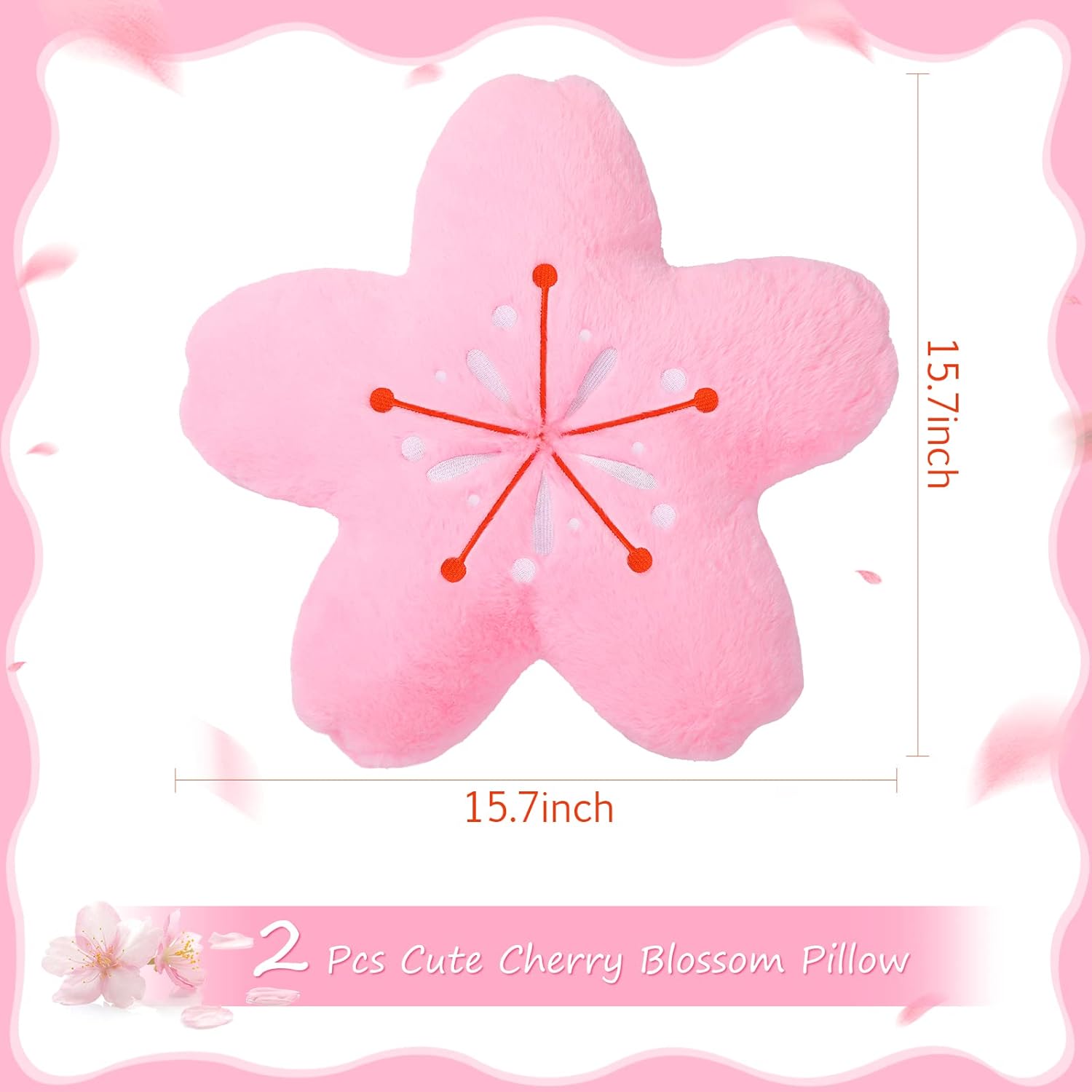 🌸2PCS Cherry Blossom Flower Throw Pillows – 15.7" Kawaii Plush Floor Cushions for Gaming Chairs, Sofas & Office Decor | Soft Aesthetic Sakura Seating Pads – Pink | Geek Findings Exclusive