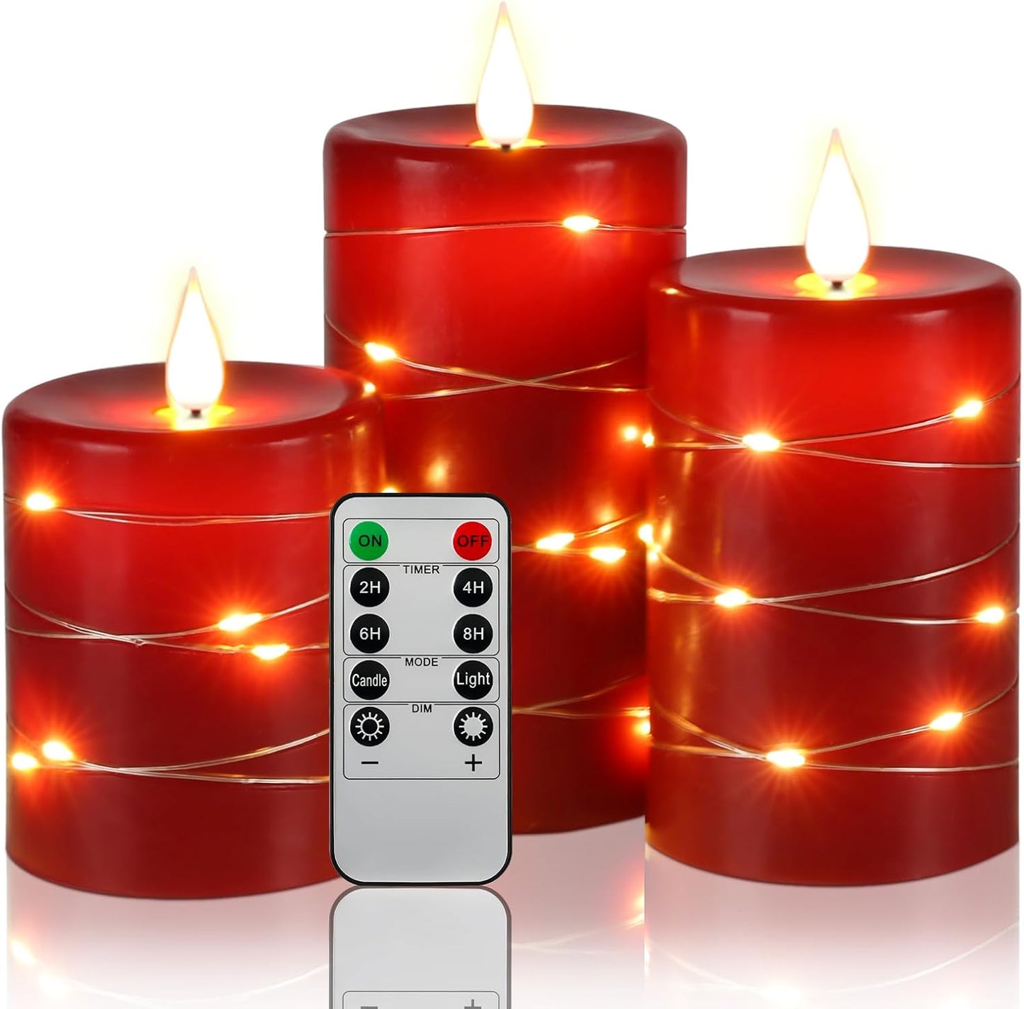 ๐ธ Pink Flameless Candles with Fairy String Lights โ Real Wax LED Candles with Remote & Timer, 3-Pack โ Perfect for Home, Office, and Gaming Spaces