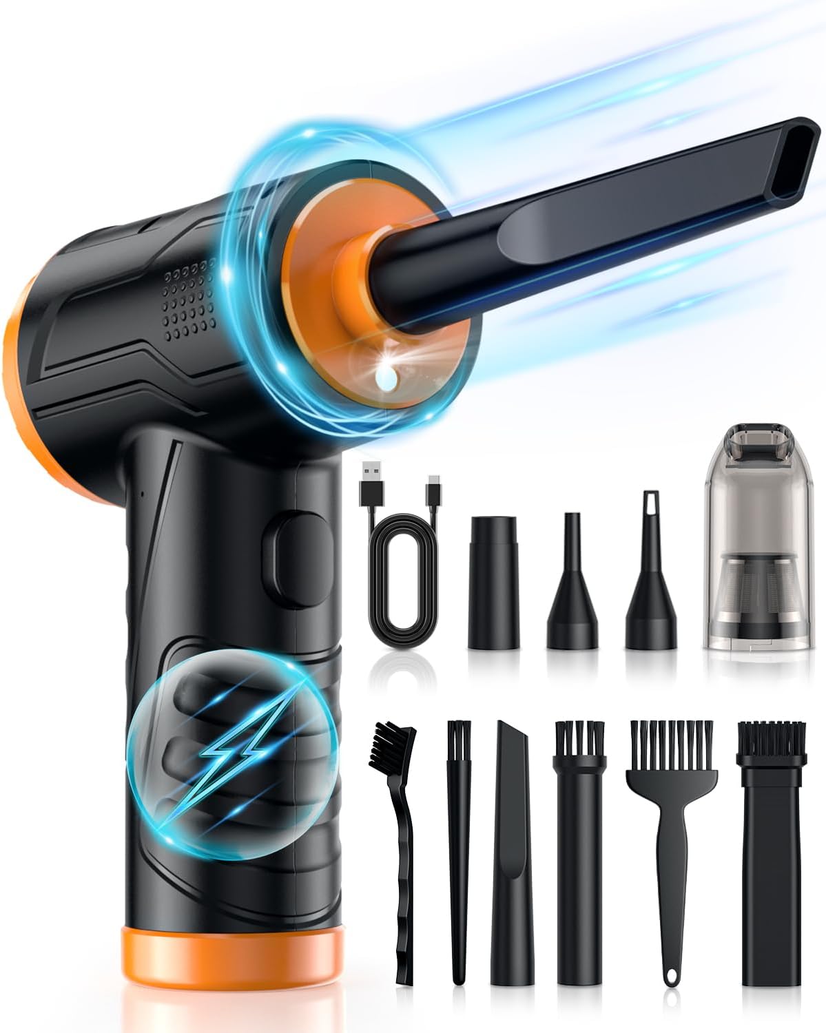 💨 95000RPM Cordless Compressed Air Duster – 3-Speed Rechargeable Cleaner & Vacuum for PC, Keyboard, Car & Office | Eco-Friendly Air Can Alternative with LED Light & 8000mAh Battery