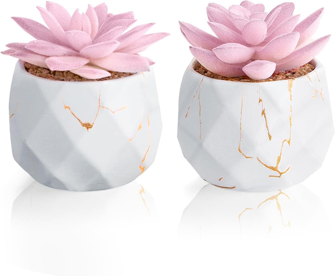 Artificial Succulent Plants in 4 Pink Ceramic Pots, Cute Fake Plants for Vanity Decor, Office, Desk, Bathroom, Kitchen, Bedroom, Shelves Decor for Women, Girls Gift