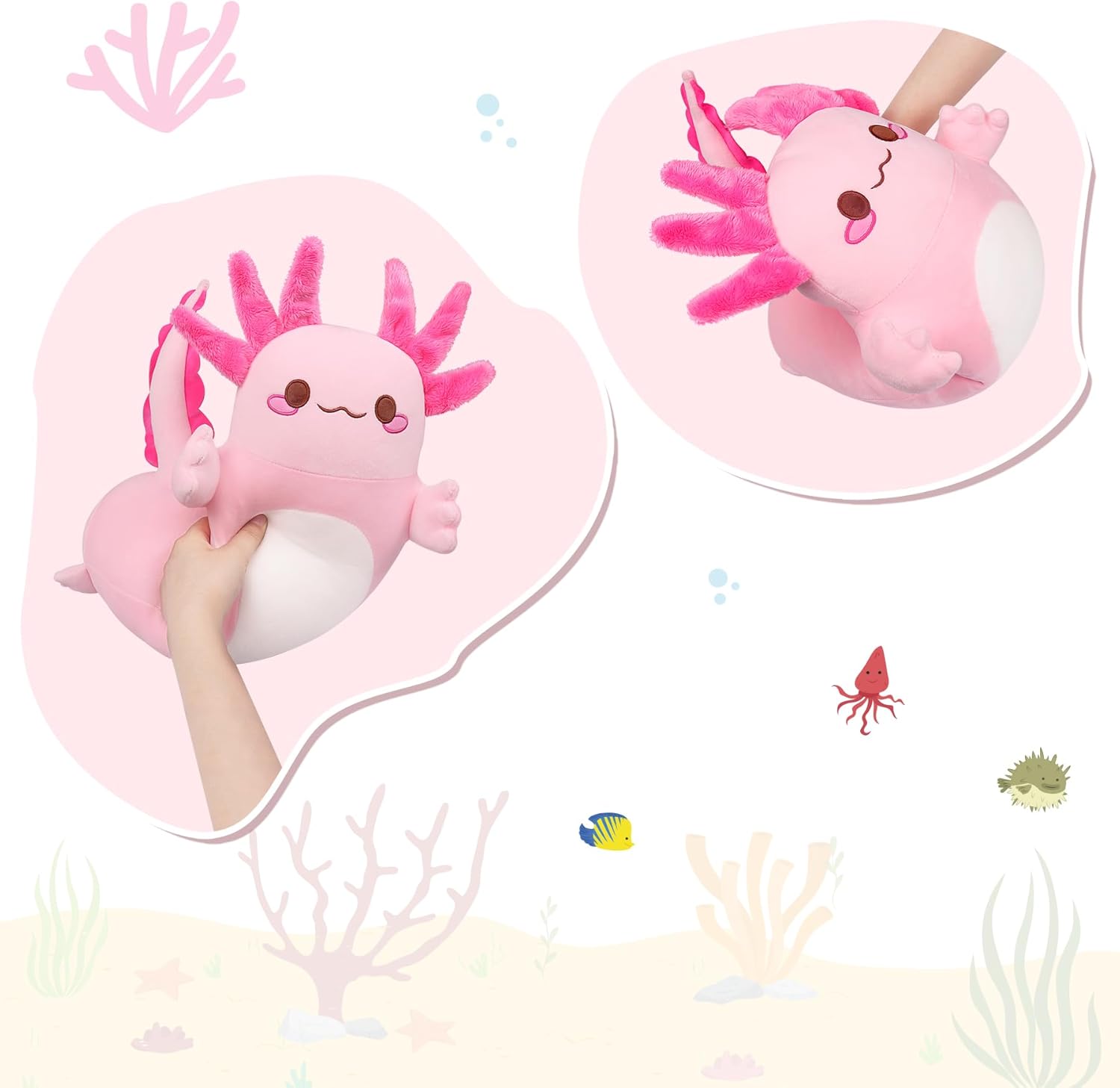 🌸20" Standing Axolotl Plush Pillow – Soft Pink Kawaii Cat-Faced Salamander Hug Toy for Adults, Gamers & Office Decor | Geek Findings Exclusive