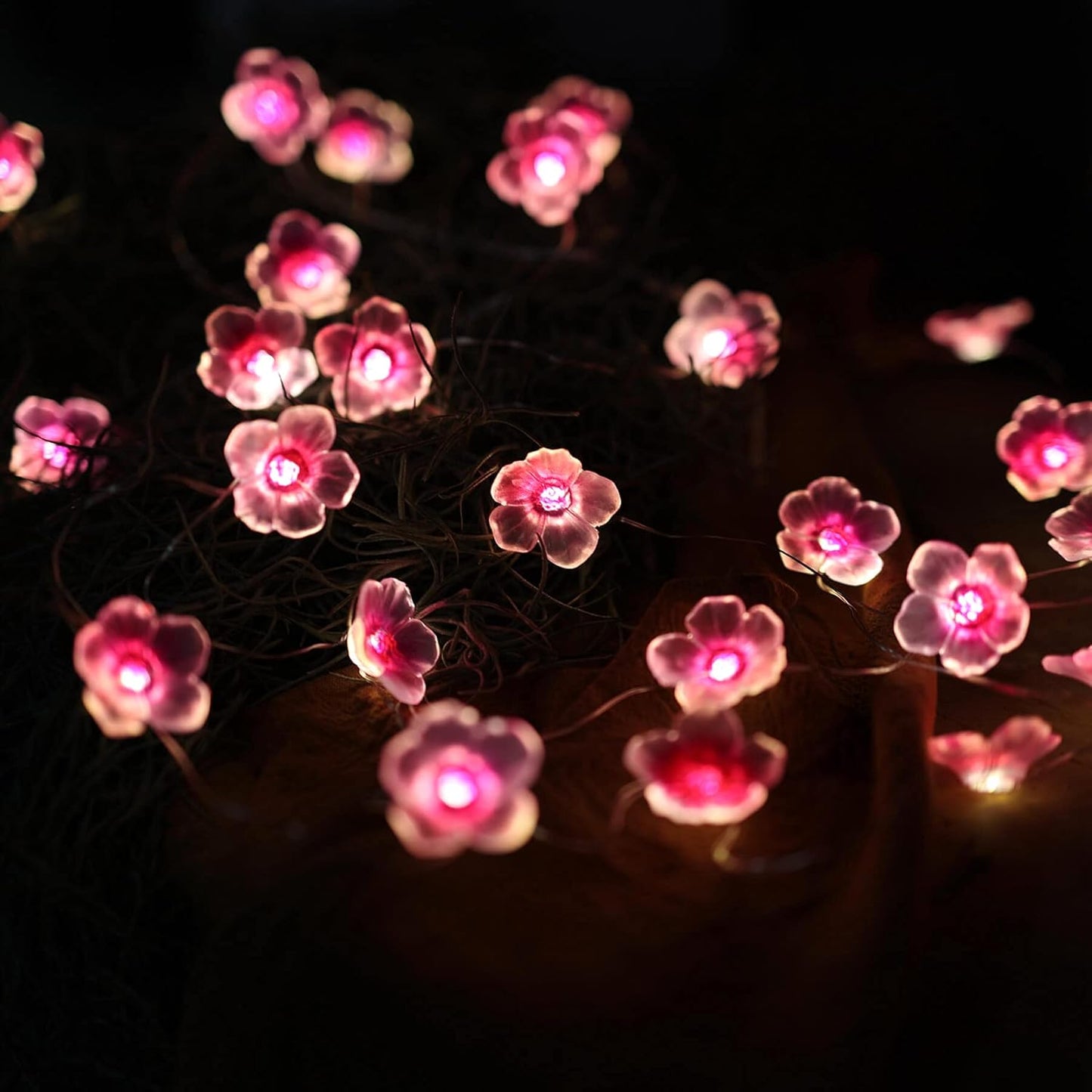 🌸 Cherry Blossom Fairy String Lights – 10ft Sakura Flower LED Garland with Remote & Timer | Soft Pink Glow for Gaming Desks, Offices & Bedroom Décor – Geek Findings Exclusive