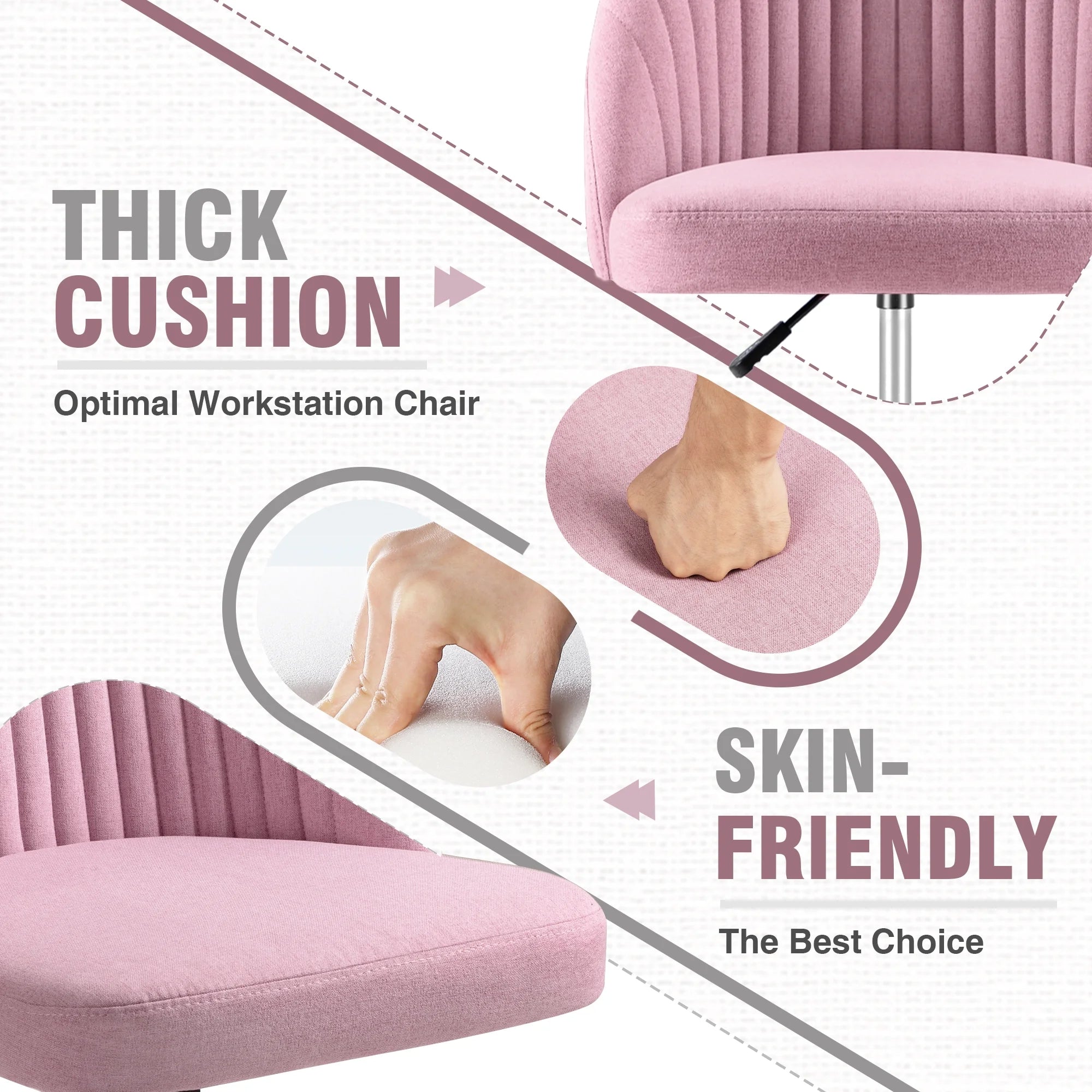 🌸Blossom Breeze: Adjustable Pink Home Office Chair – Mid-Back Rolling Task Chair for Bedroom, Living Room, Study | Cherry Blossom Collection