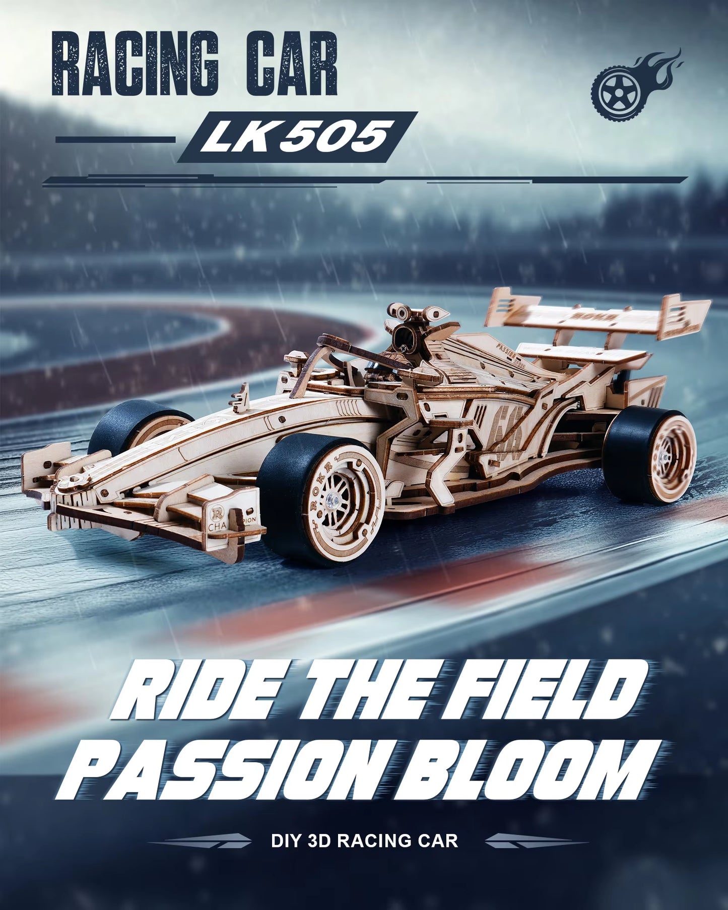 ๐๏ธ Rokr 3D Wooden Racing Car Puzzle DIY Model Kit | Mechanical Roaring Engine, 8-10M Forward Movement | Perfect for Adults & Teens | Geek Findings