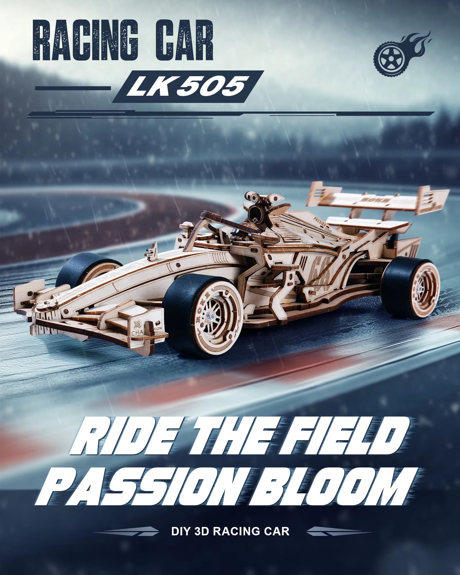 🏎️ Rokr 3D Wooden Racing Car Puzzle DIY Model Kit | Mechanical Roaring Engine, 8-10M Forward Movement | Perfect for Adults & Teens | Geek Findings