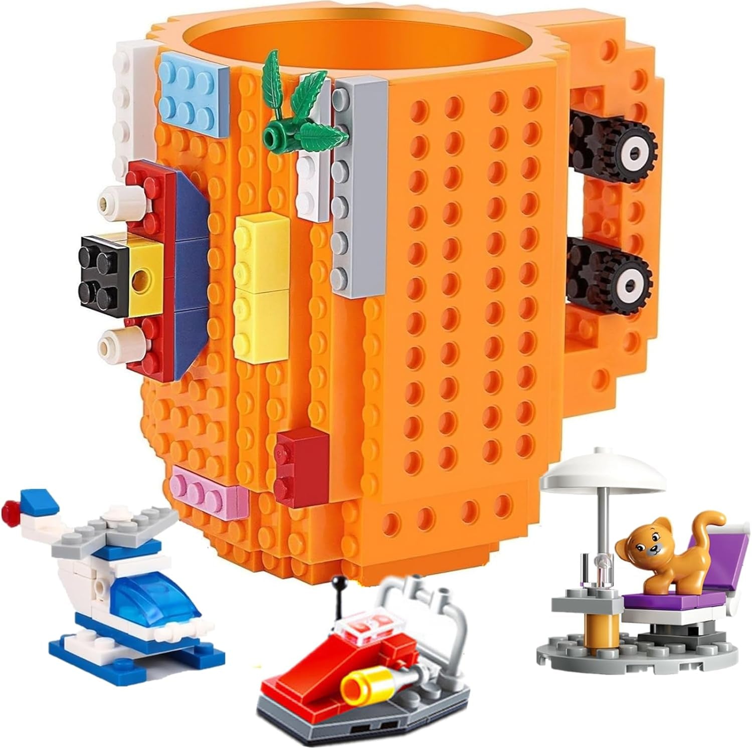 🧱☕Build-On Brick Coffee Mug – DIY Block-Compatible Cup for Adults & Kids | Creative Desk Toy, Geek Gift, Office Icebreaker | Includes Bonus Bricks | 15oz