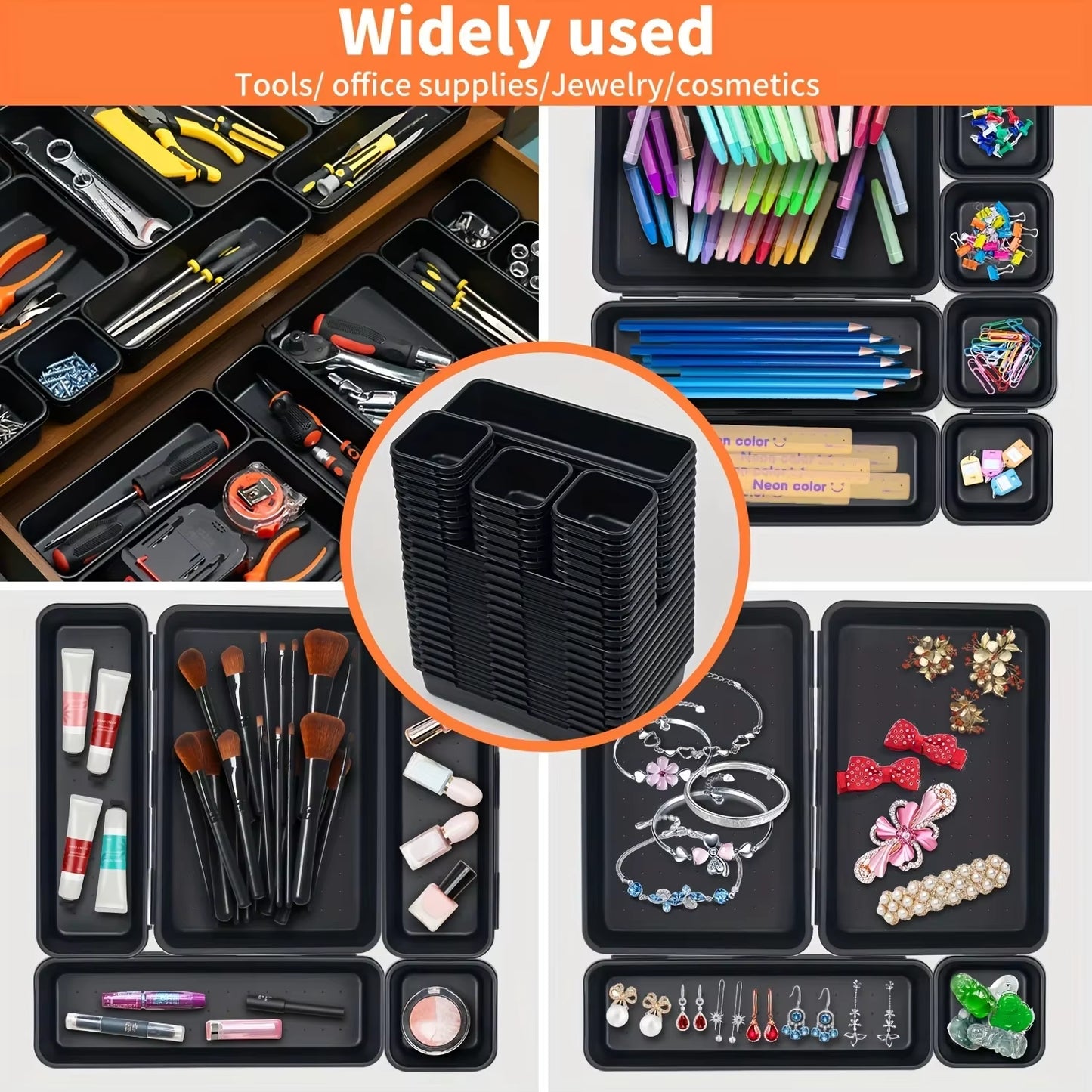 🧰 Modular Desk & Drawer Organizer Tray Set - Tool & Tech Organizer Bins for Home Office, Gaming Desk, Toolboxes & Workspaces