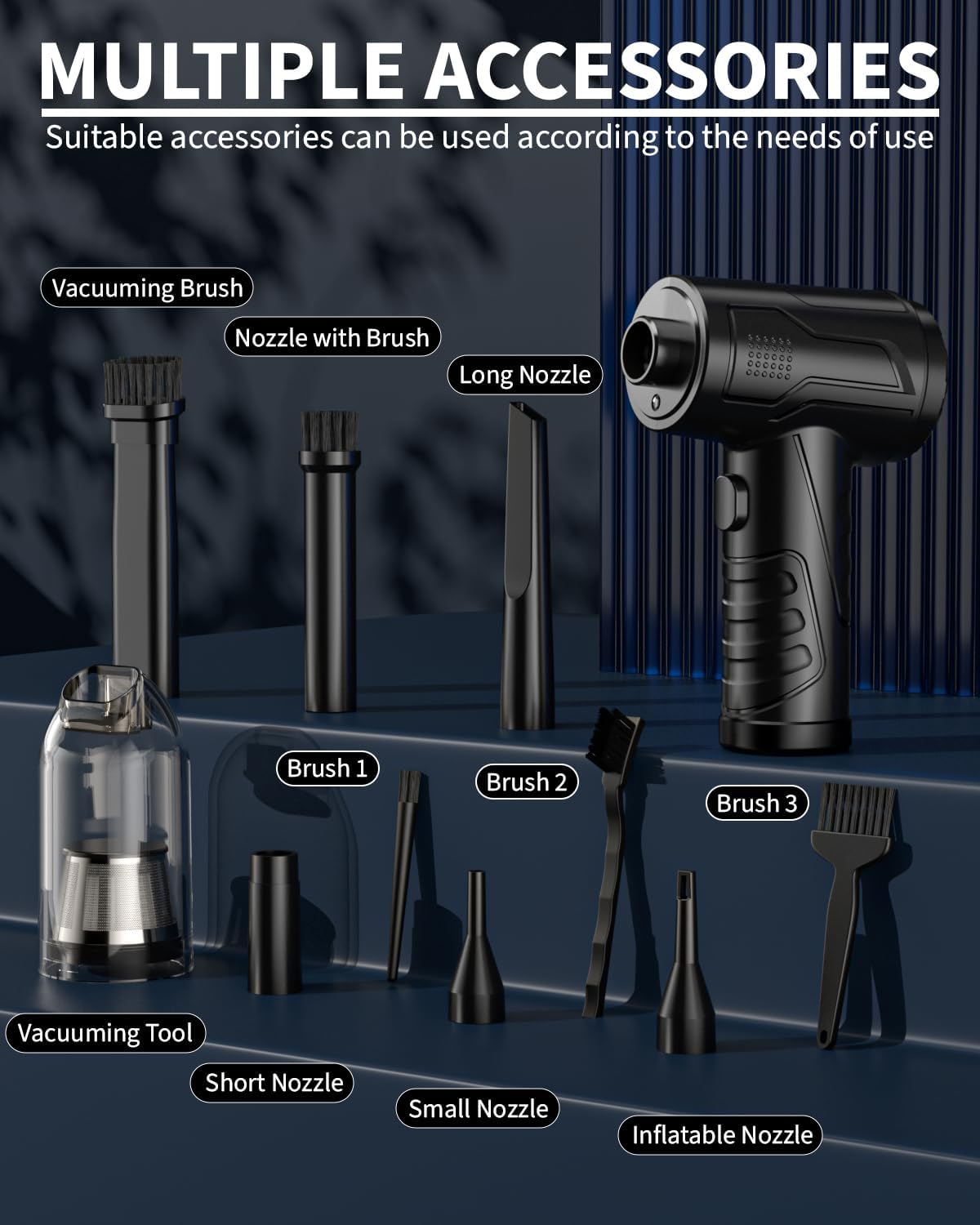 💨 95000RPM Cordless Compressed Air Duster – 3-Speed Rechargeable Cleaner & Vacuum for PC, Keyboard, Car & Office | Eco-Friendly Air Can Alternative with LED Light & 8000mAh Battery