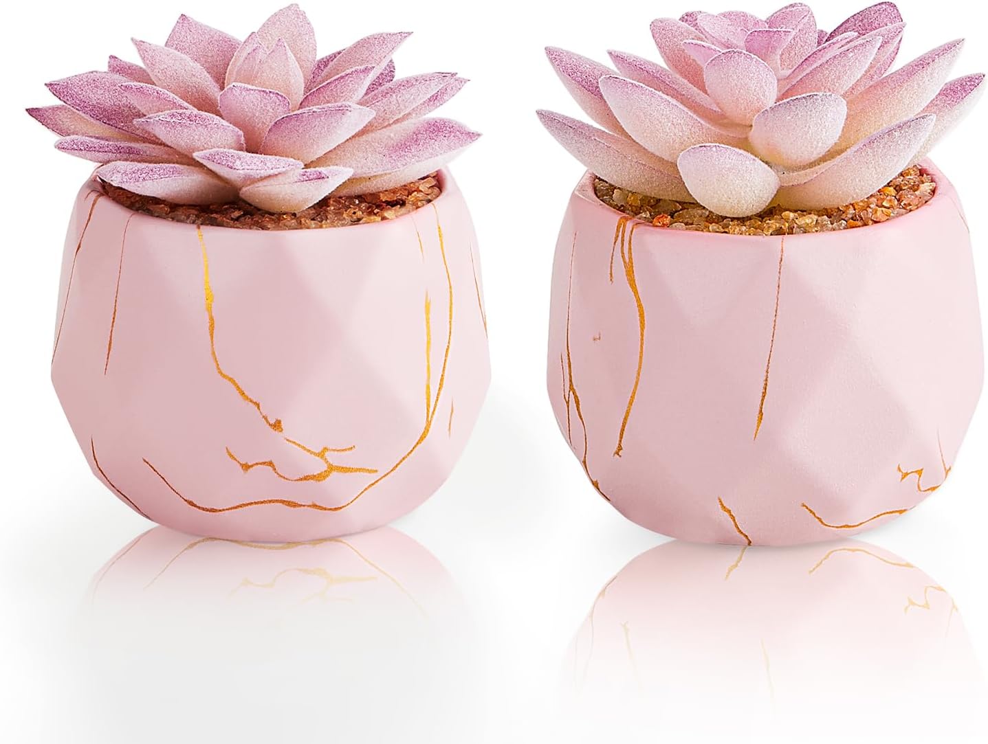 Artificial Succulent Plants in 4 Pink Ceramic Pots, Cute Fake Plants for Vanity Decor, Office, Desk, Bathroom, Kitchen, Bedroom, Shelves Decor for Women, Girls Gift