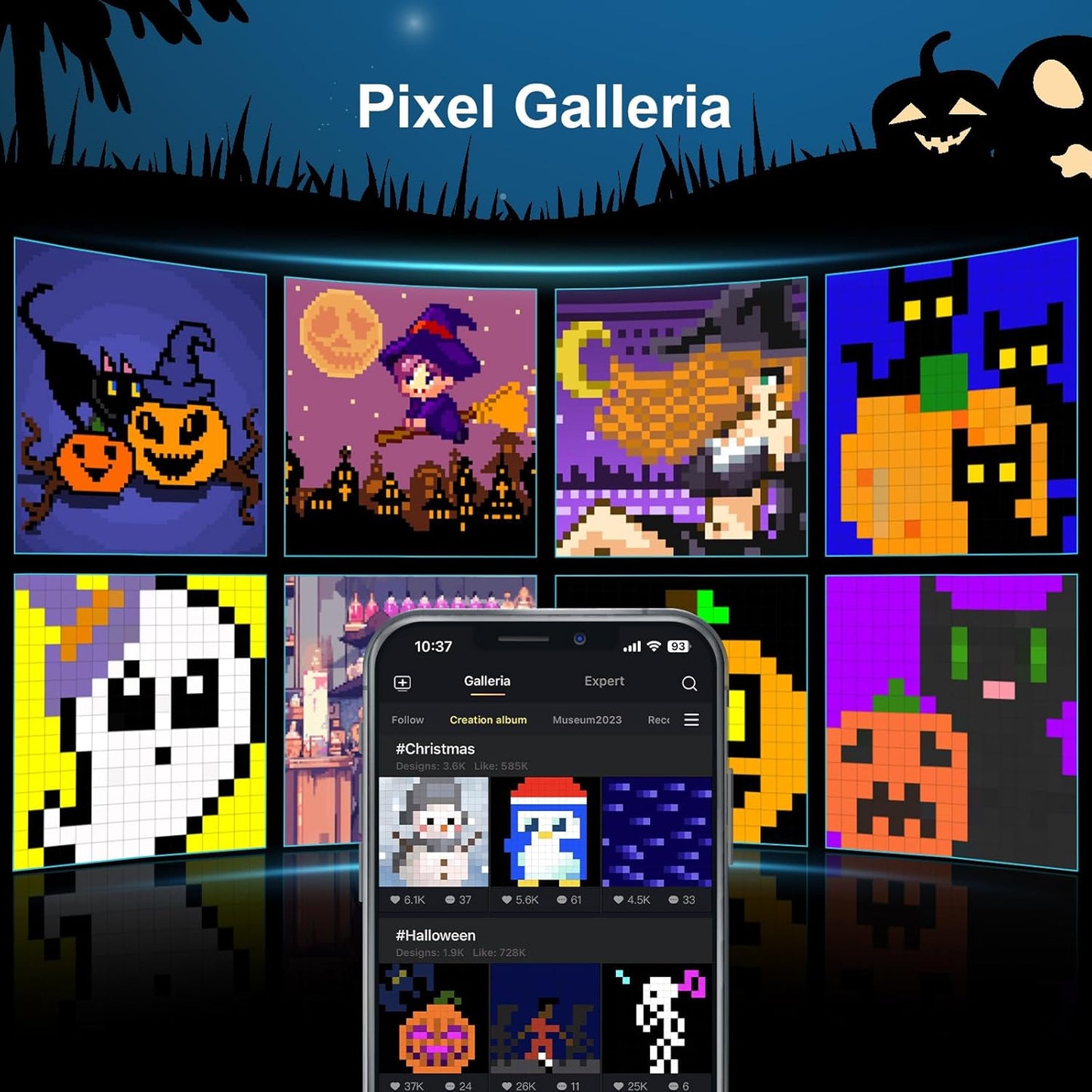 Pixoo - Pixel Art Digital Picture Frame with 16X16 LED Display APP Control - Cool Animation Frame Wall/Desk Mount for Gaming Room & Bedside Table -Black