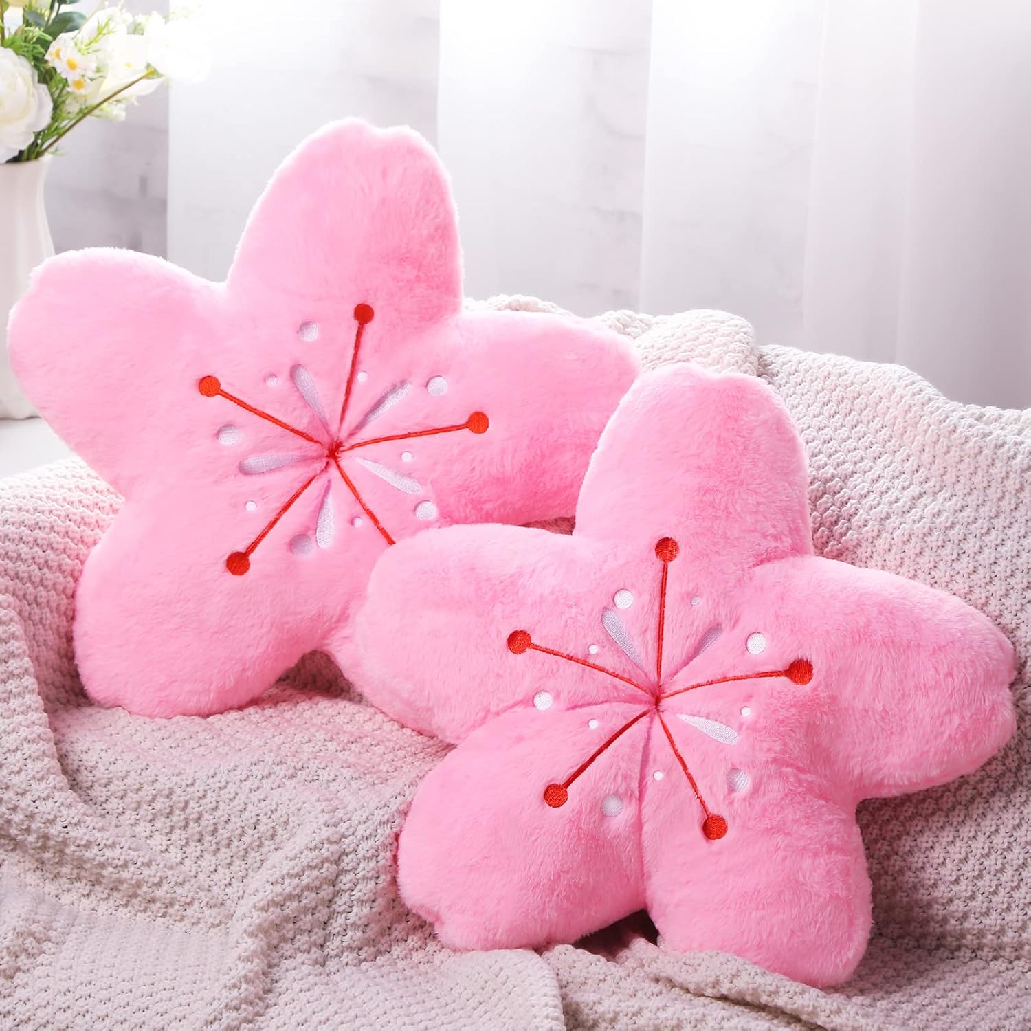 🌸2PCS Cherry Blossom Flower Throw Pillows – 15.7" Kawaii Plush Floor Cushions for Gaming Chairs, Sofas & Office Decor | Soft Aesthetic Sakura Seating Pads – Pink | Geek Findings Exclusive